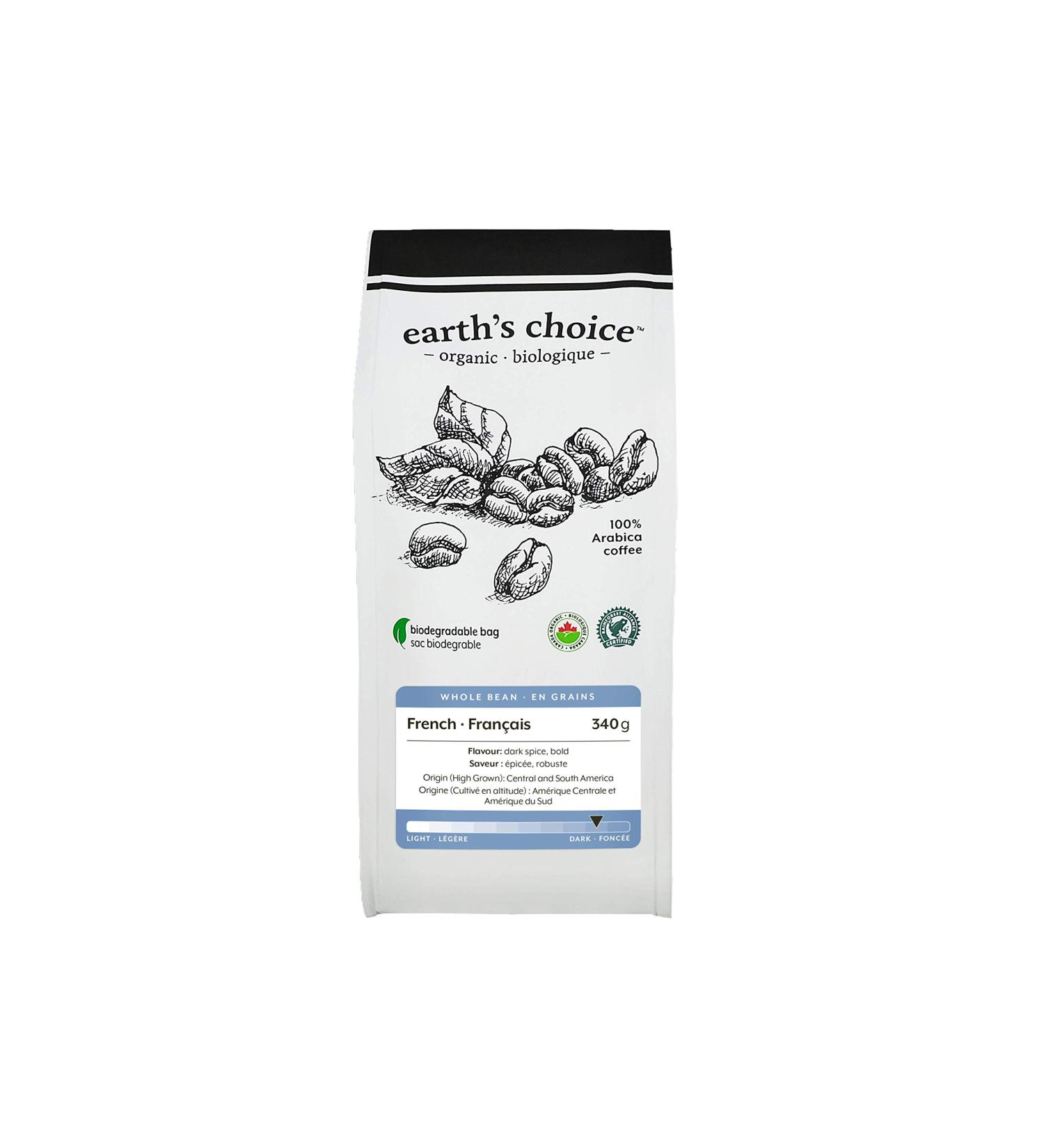 Earth's Choice Organic Coffee French Whole Bean 6 Count of 340g French Whole Bean 6 count (Pack of 1)