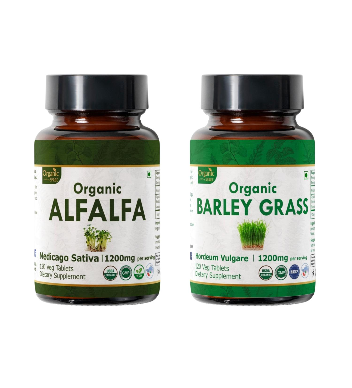 ORGANIC SPREE Alfalfa & Barley Grass Supplement 120 Tablets Each USDA Organic Medicago Sativa & Hordeum Vulgare Supports Detox and Immune Health* - Buy Online on GoSupps.com