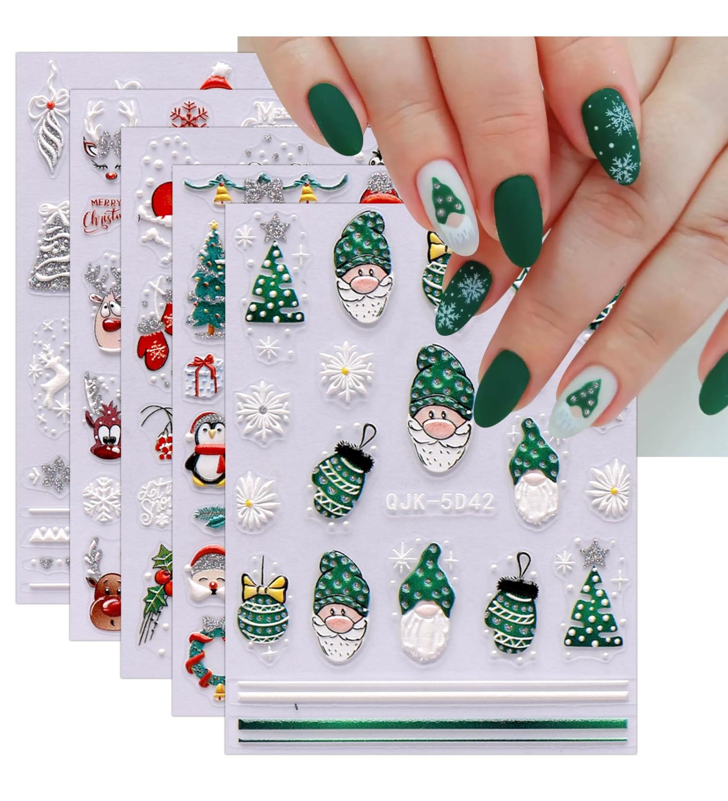 3D Christmas Nail Stickers 6 Sheets 5D Self-Adhesive Embossed Nail Decal Gnome Snowflake Nail Art Decoration Design Supplies - Buy Online on GoSupps.com