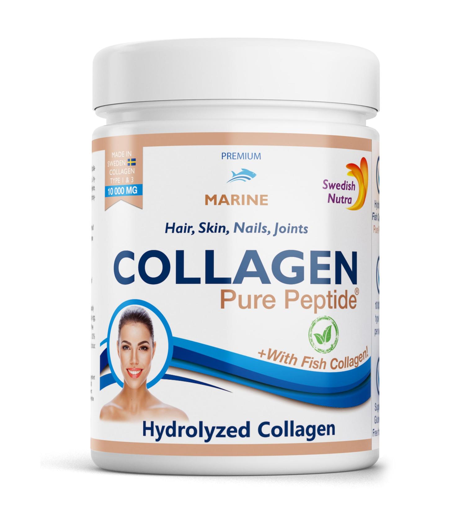 Swedish Nutra AB Swedish Nutra Hydrolyzed Marine Collagen 10000mg Powder Supplement 300g Pack 30 Day Supply Pure peptide for healthy hair skin nails and joints I 100 natural and 300 g Pack of 1 - Buy Online on GoSupps.com