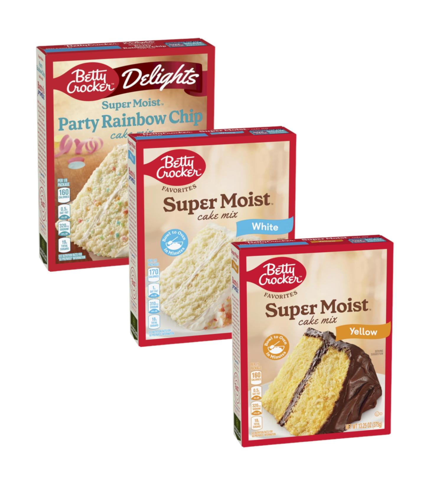 3 x 375g | Betty Crocker Super Moist Cake Mix Multipack | Party Rainbow Chip | Yellow | White | Pack of 3 | American - Buy Online on GoSupps.com