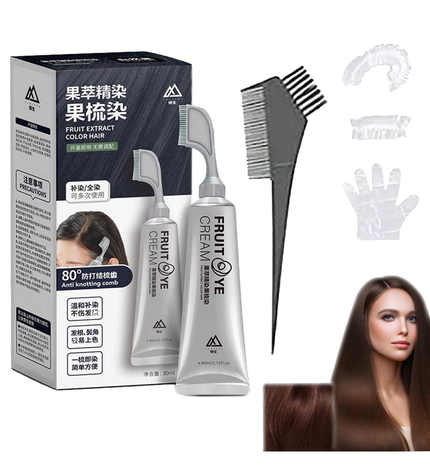 Xusheng Black Fruit Dyeing Cream Fruit Essence Hair Dyeing Comb Fruit Dye for Hair Fruit Dye Cream Black Fruit Dyeing Cream with Comb Hair Dye Cream with Comb (1*Chestnut Brown) - Buy Online on GoSupps.com