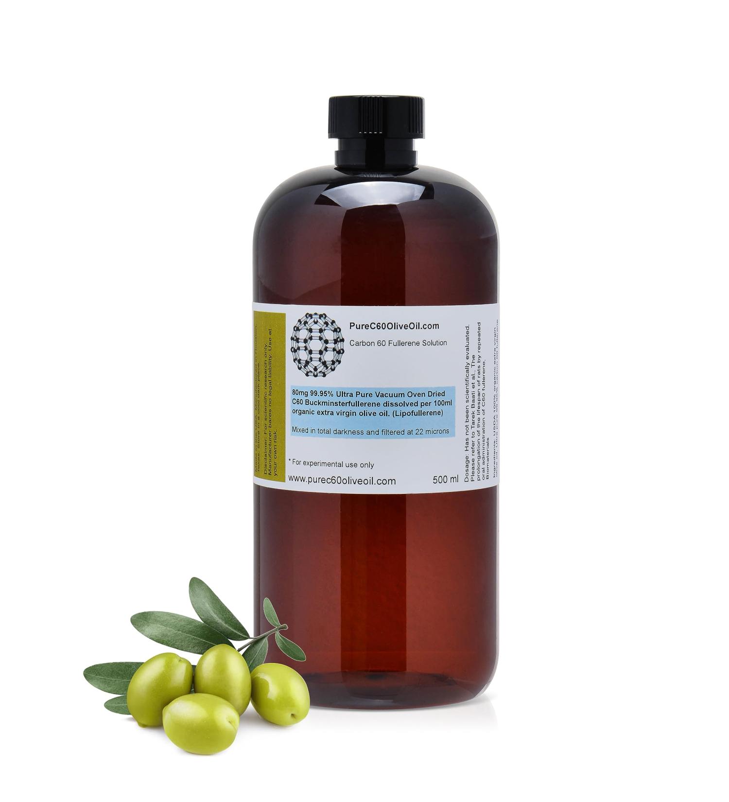 PureC60OliveOil C60 Olive Oil 500ml - 99.95% Ultra Pure Vacuum Oven Dried 400mg/500ml - Same Day Priority Shipping - from The Leading Global Producer - Buy Online on GoSupps.com