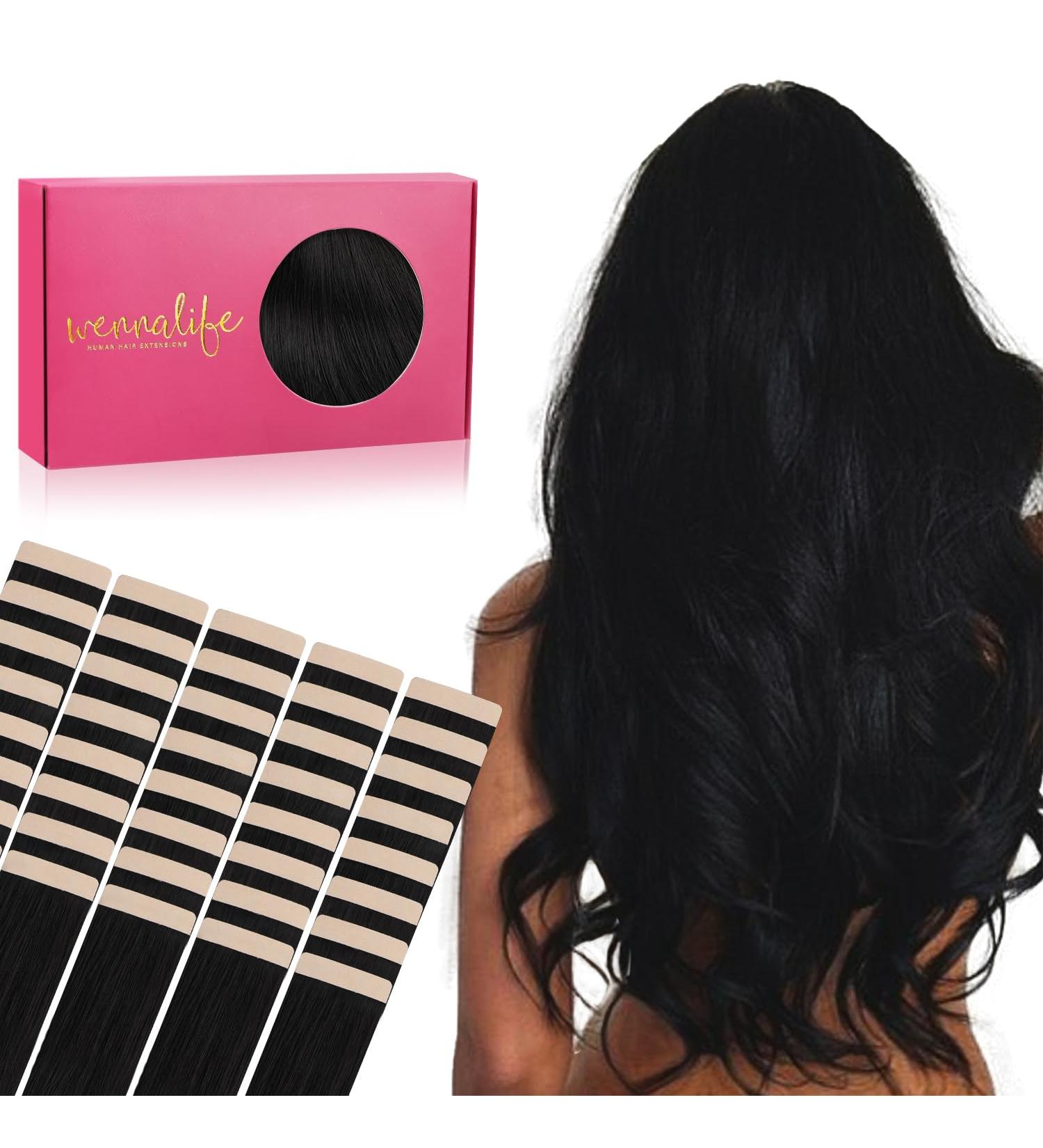 Buy If-of-hearted Deep Black Tape Extensions - 40PCs 60g 10 inch Real Hair Extensions | Invisible Tape-In Silky Straight #1 Deep Black - Buy Online on GoSupps.com
