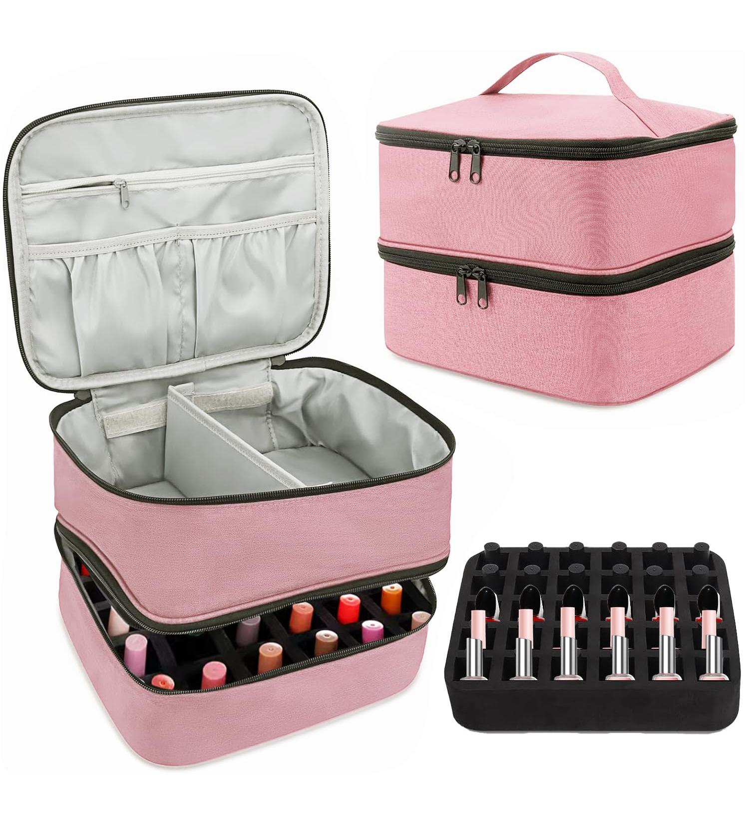Movstriker Nail Polish Organiser Bag Double Layer Nail Varnish Storage Holds 30 Bottles and A Nail Lamp Traveling Nail Polish Storage Case Portable Nail Lipstick Beauty Tools Box(Pink) - Buy Online on GoSupps.com