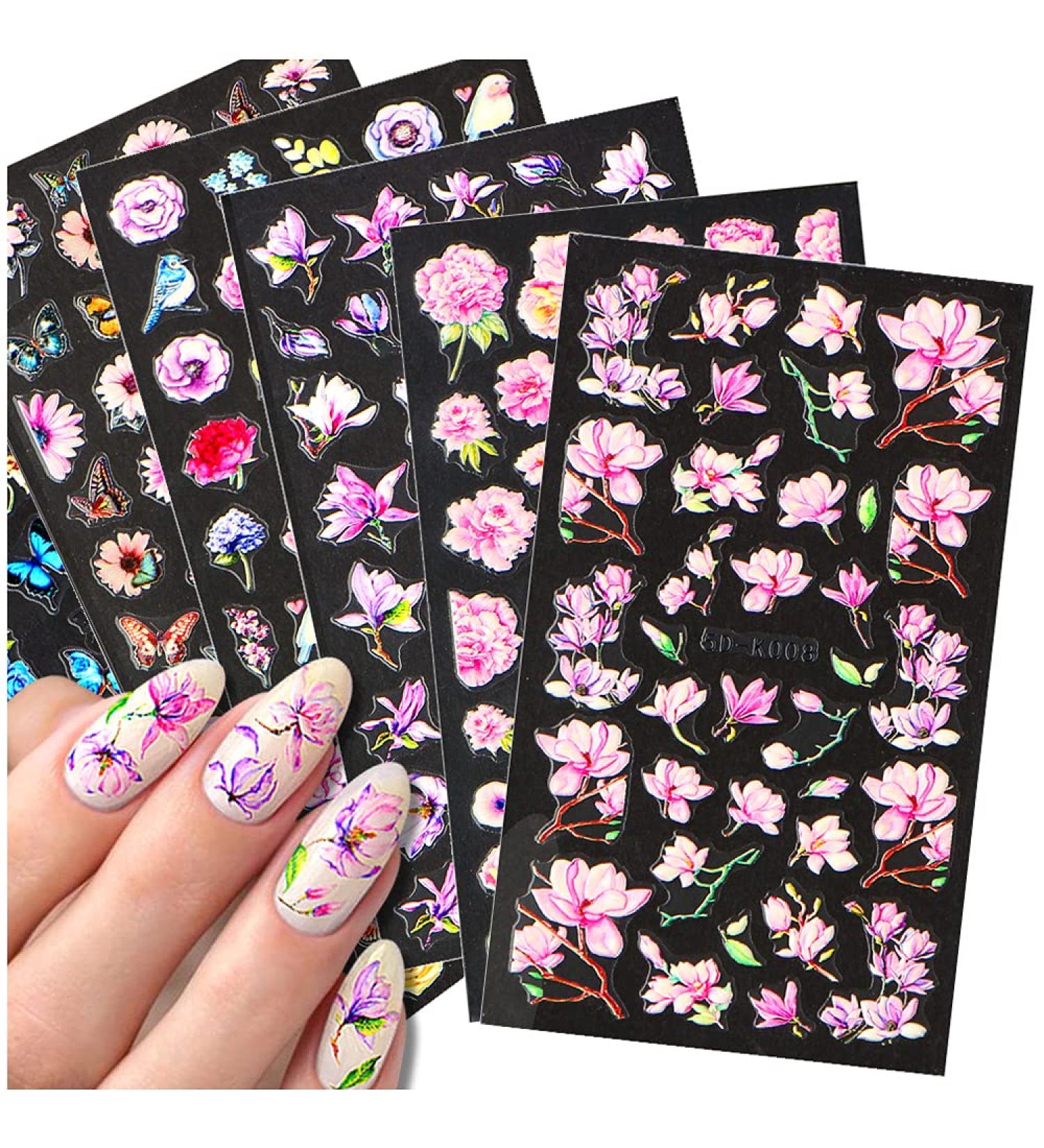 Dornail 5D Stereoscopic Embossed Nail Stickers - 6 Sheets Flowers & Butterfly Decals for Summer DIY Nail Art - Buy Online on GoSupps.com