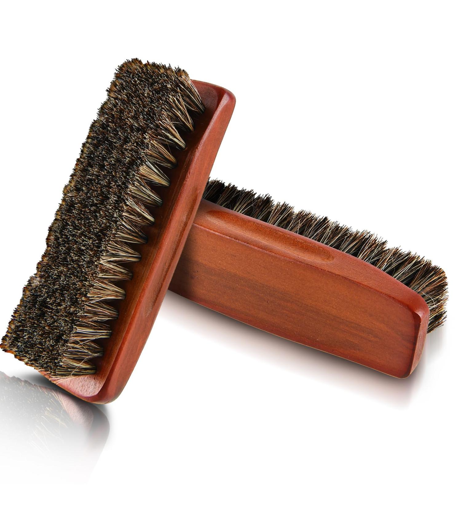 Amabro 2PCS Horsehair Shoe Shine Brushes - Leather & Suede Polish | Wood Handle for Boots, Shoes, Car Seats & More - Buy Online on GoSupps.com
