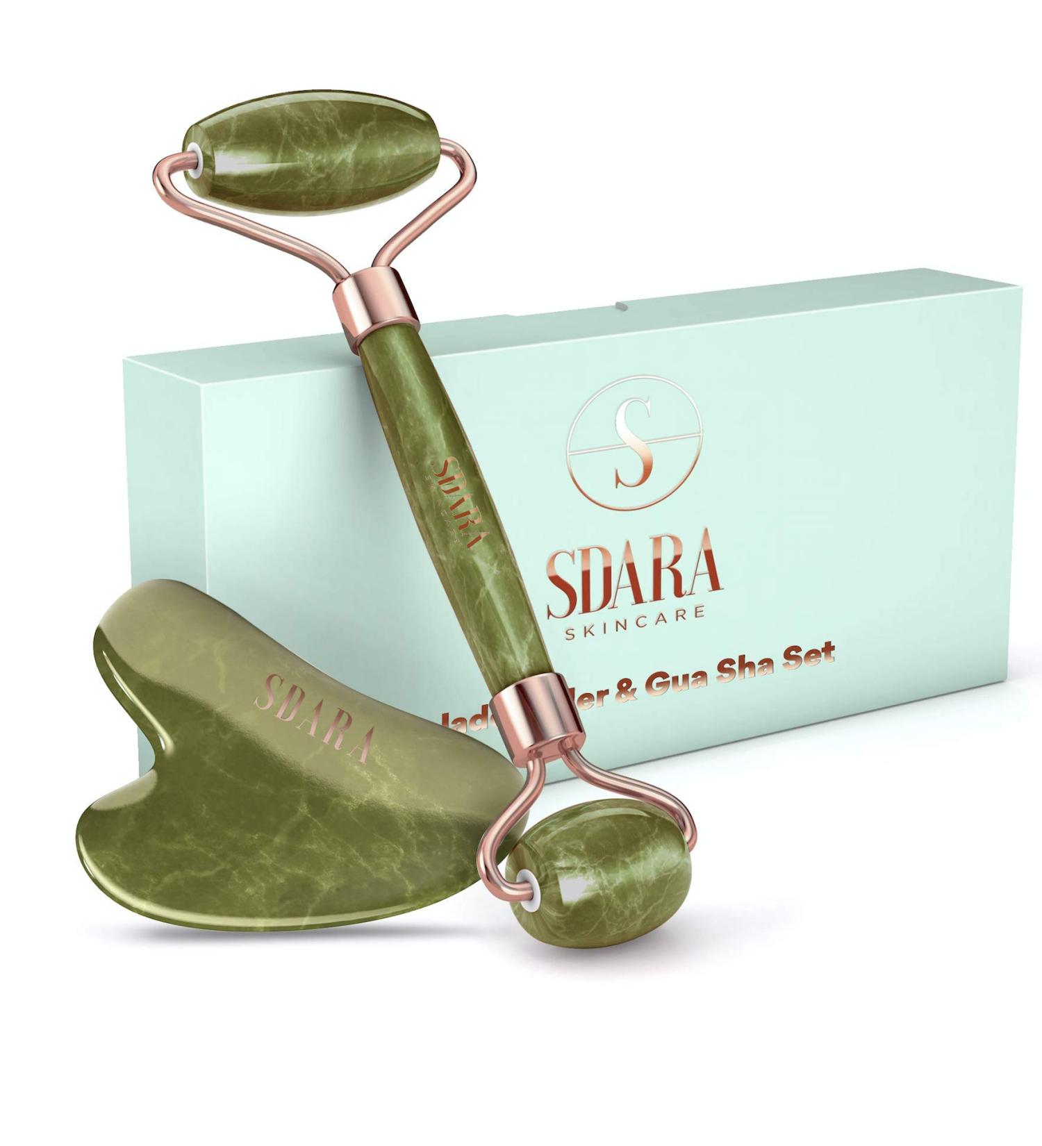 Sdara Jade Roller Gua Sha Set for Slimming & Sculpting - Reduces Wrinkles & Eye Puffiness - Facial Roller and Massager for Essential Skin Care - Buy Online on GoSupps.com