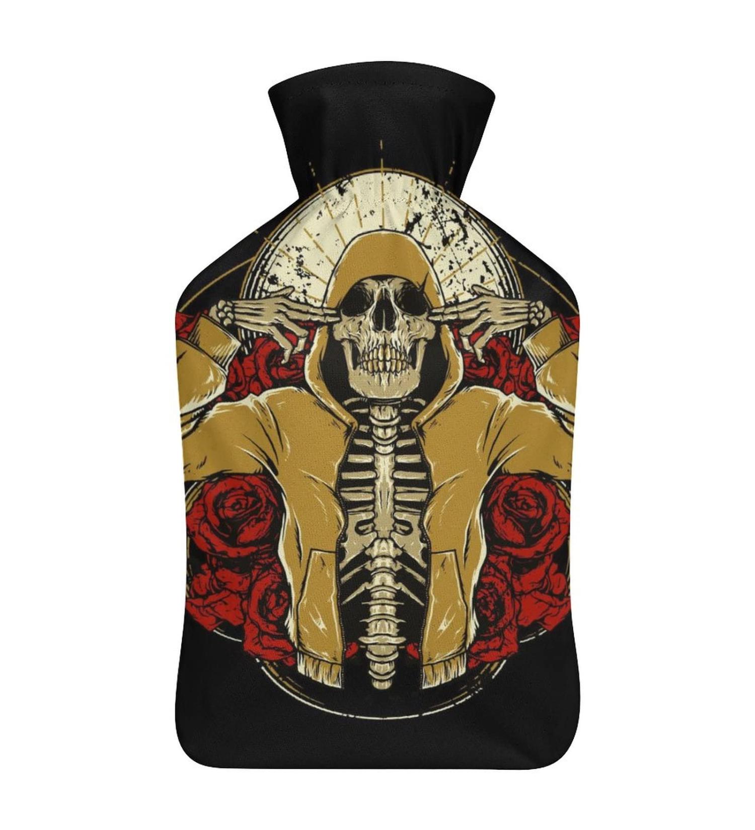 Skeleton Flower Hot Water Bottle with Plush Cover | Hand Warmer for Adults & Children - 26.5x15.3cm | Buy Internationally - Buy Online on GoSupps.com