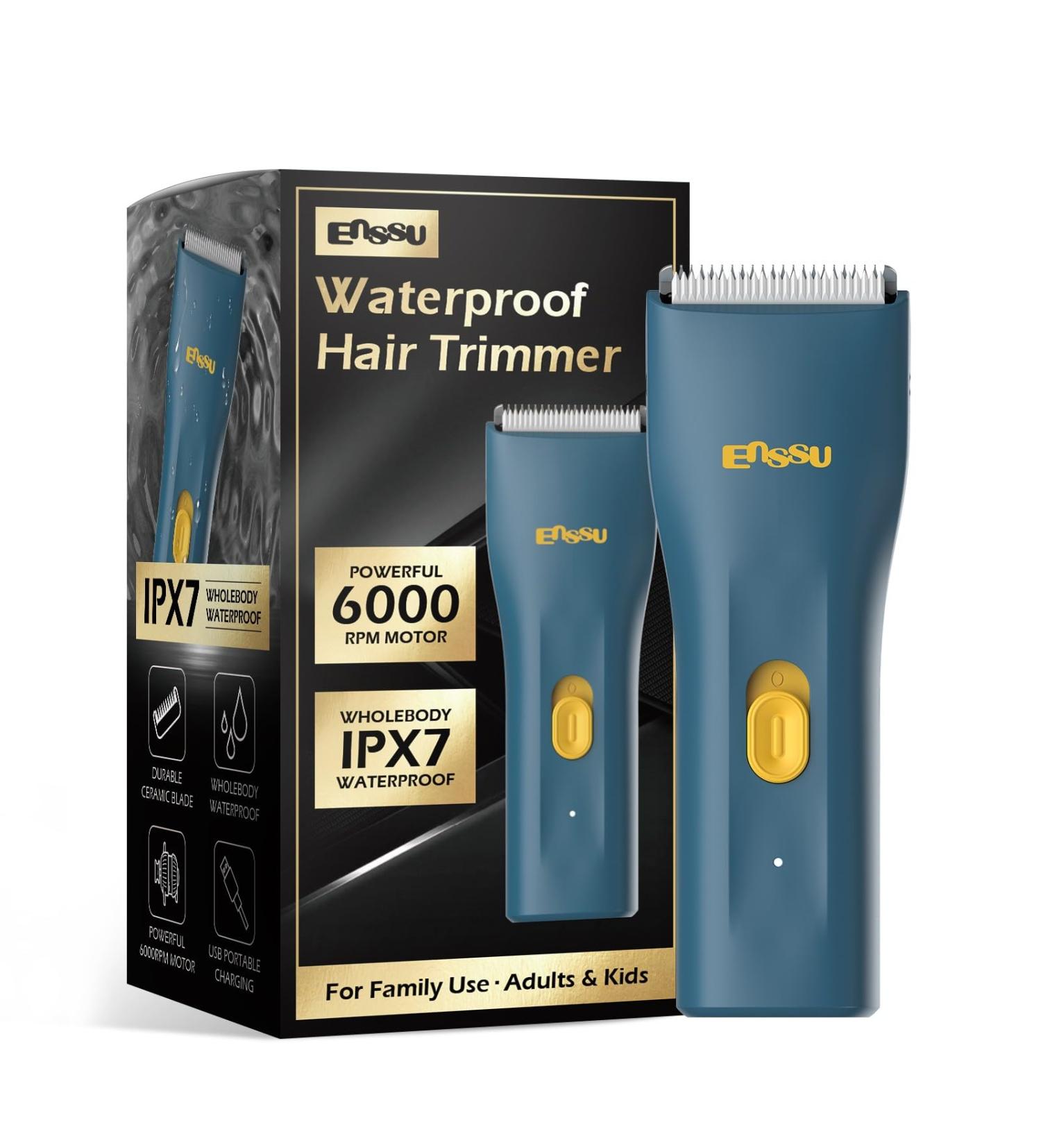 ENSSU Waterproof Hair Clippers & Body Hair Trimmer - Cordless Rechargeable Hair Cutting Kit for Men Kids & Adults - Dark Blue - Buy Online on GoSupps.com