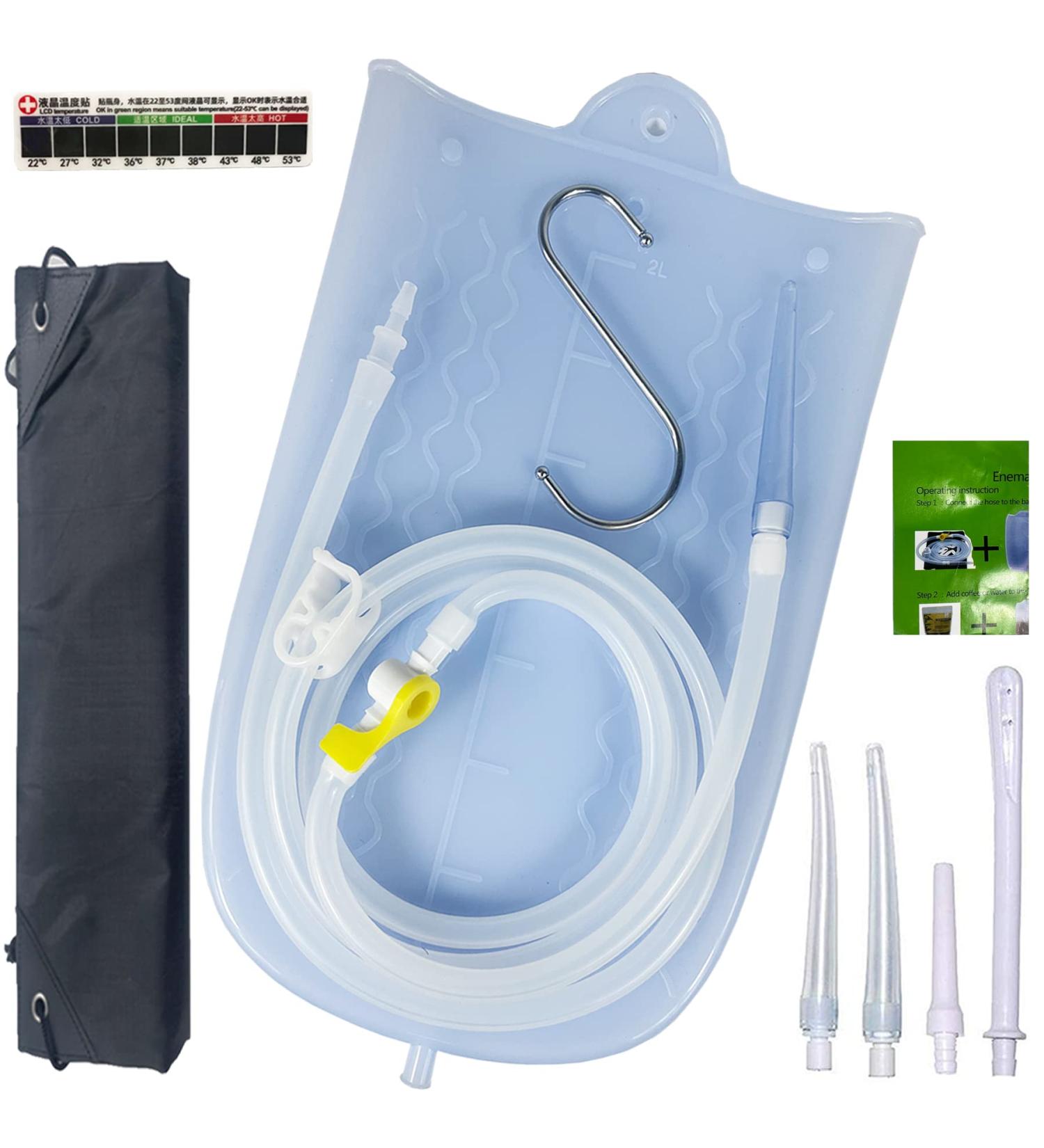 Silicone Enema Bag 2L - Complete Colon Cleanse Kit with Tubing Tips & Flow Control for Effective Home Colonic Irrigation - Buy Online on GoSupps.com