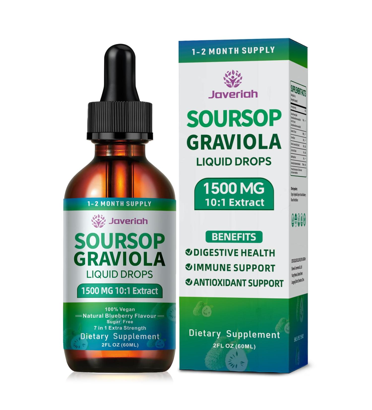 2 Pack Soursop Graviola Leaf Extract Liquid Drops Supplement with Irish Sea Moss & Turmeric for Cellular Support, Immune System Boost, Liver Health, Soursop Bitters Liquid 60-Day Supply 4 FL OZ - Buy Online on GoSupps.com
