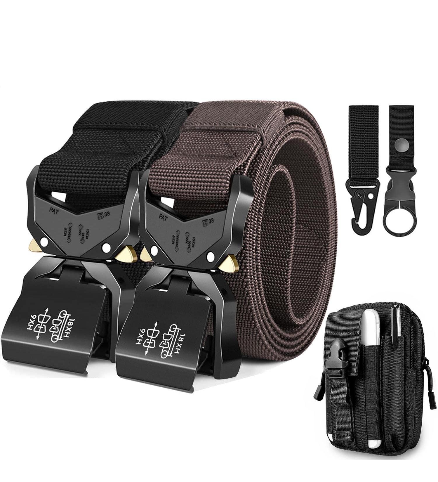 Leskyair 2 Series Tactical Belt for Men | High-Performance Military Hiking Belt - 3.8cm Wide | Includes TM Bag & Water Bottle Clip Hook - Black & Coffee - Buy Online on GoSupps.com