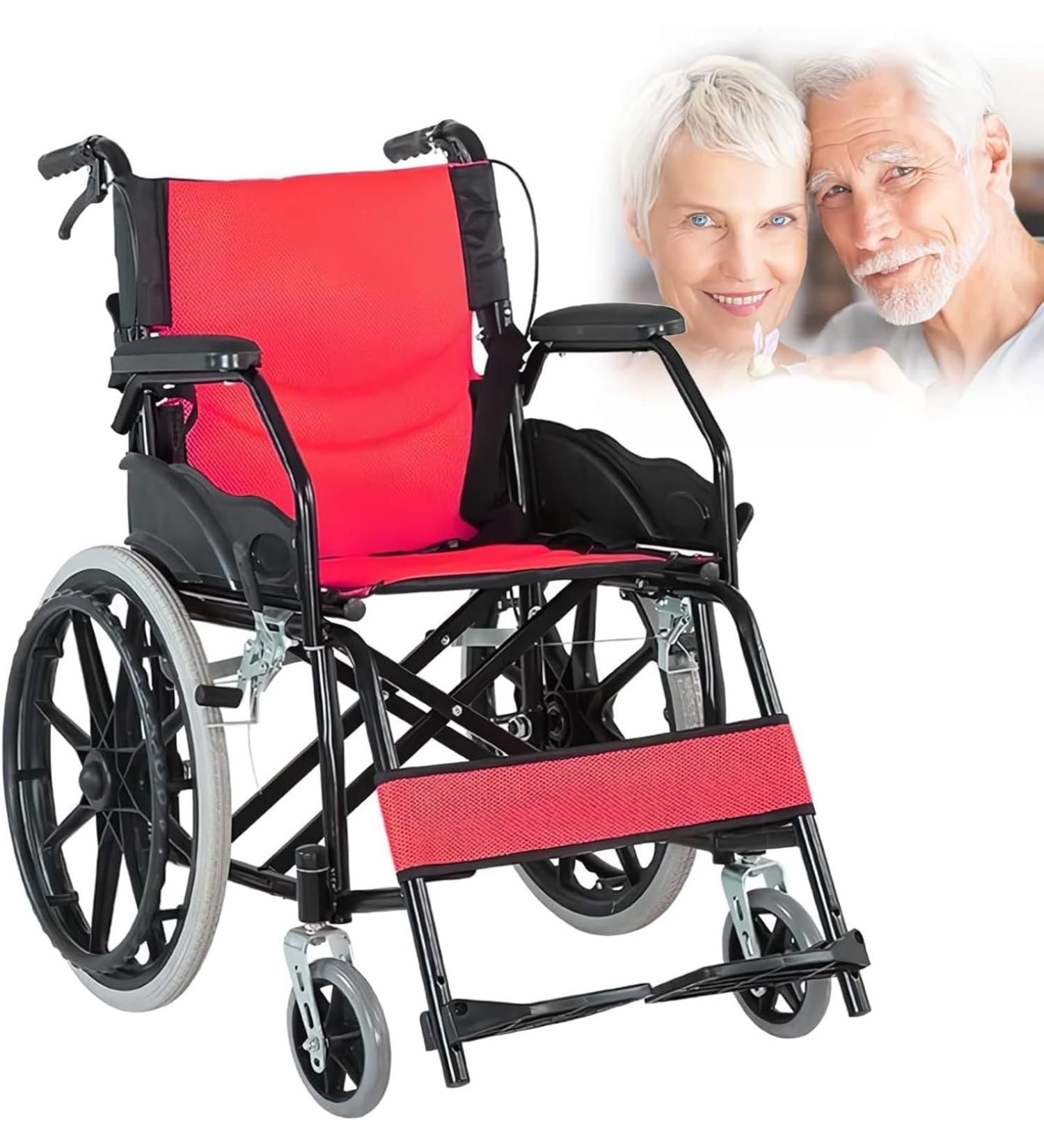 Ultra Lightweight Foldable Wheelchair Brake Transport Wheelchair with Swing-Away Footrest and Flip Back Backest PortableTravel Wheelchair Safety Belt - Buy Online on GoSupps.com