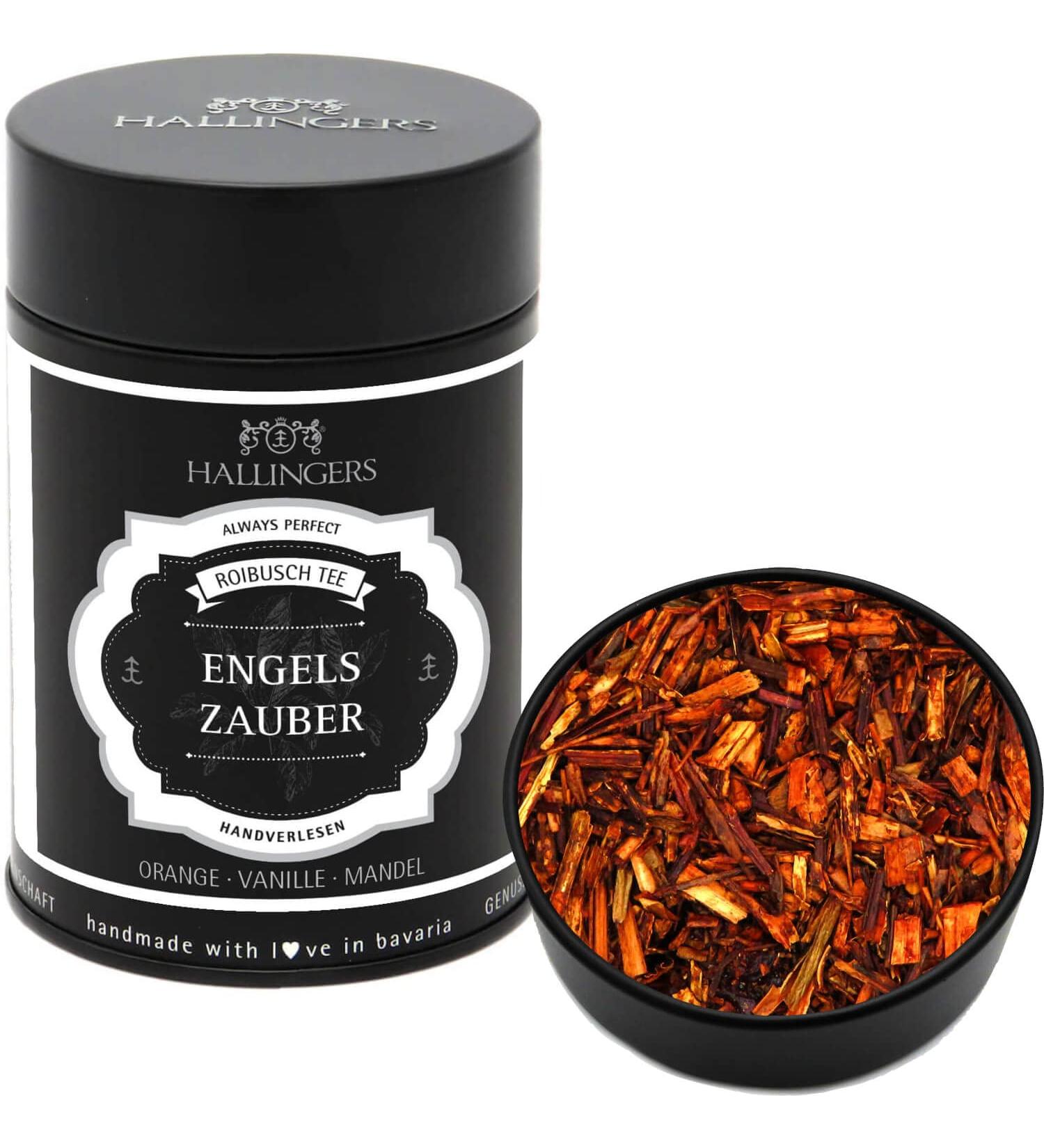 Hallinger's Engelszauber Rooibos Tea with Orange Vanilla & Almond - Perfect Gift for Mother's Day Father's Day & New Year's Eve - 120g Can - Buy Online on GoSupps.com