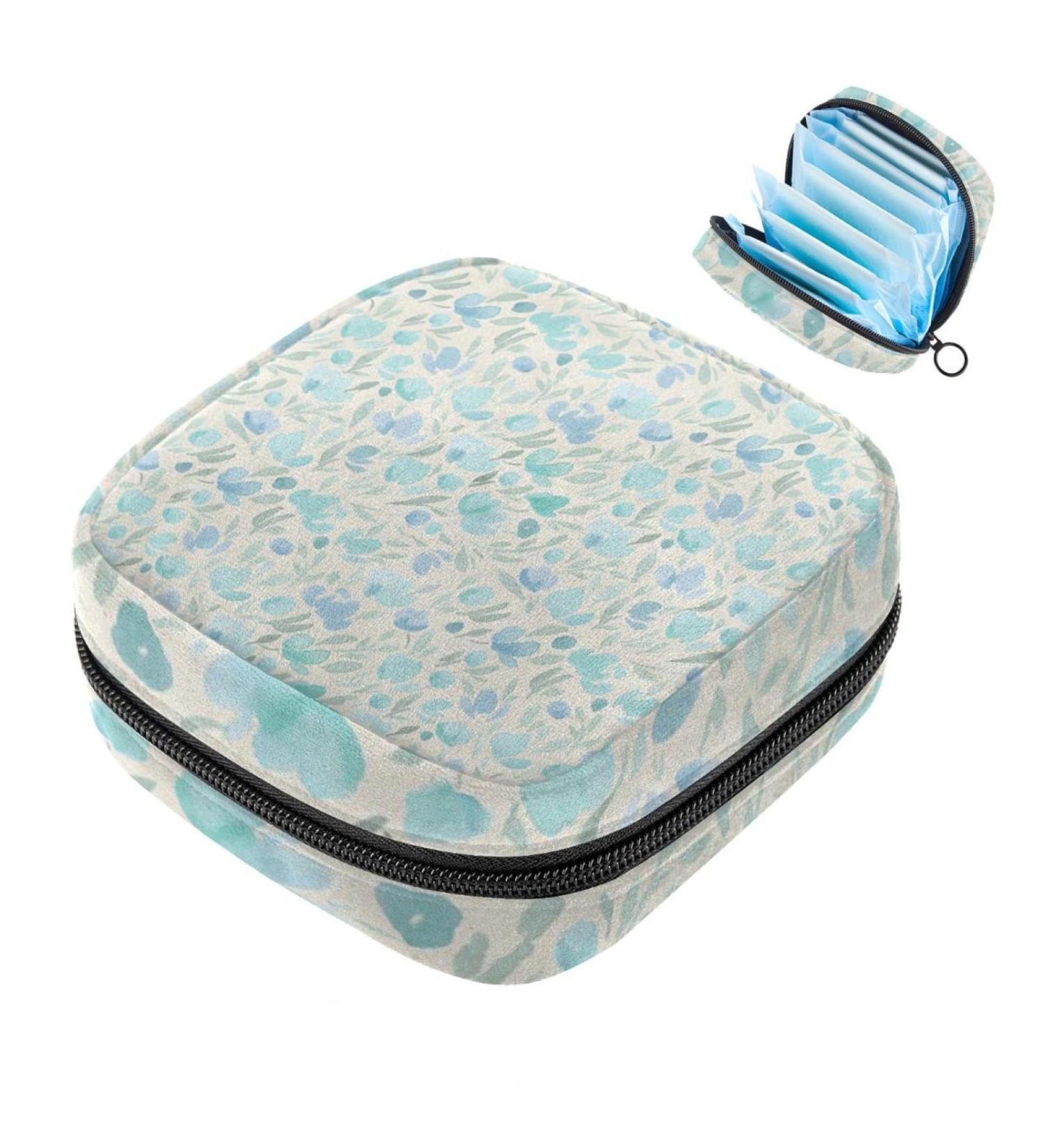 Light Blue Floral Menstrual Cup Bag - Large Zippered Storage for Periods Tampons & Pantyliners - Perfect for Women & Girls - Buy Online on GoSupps.com