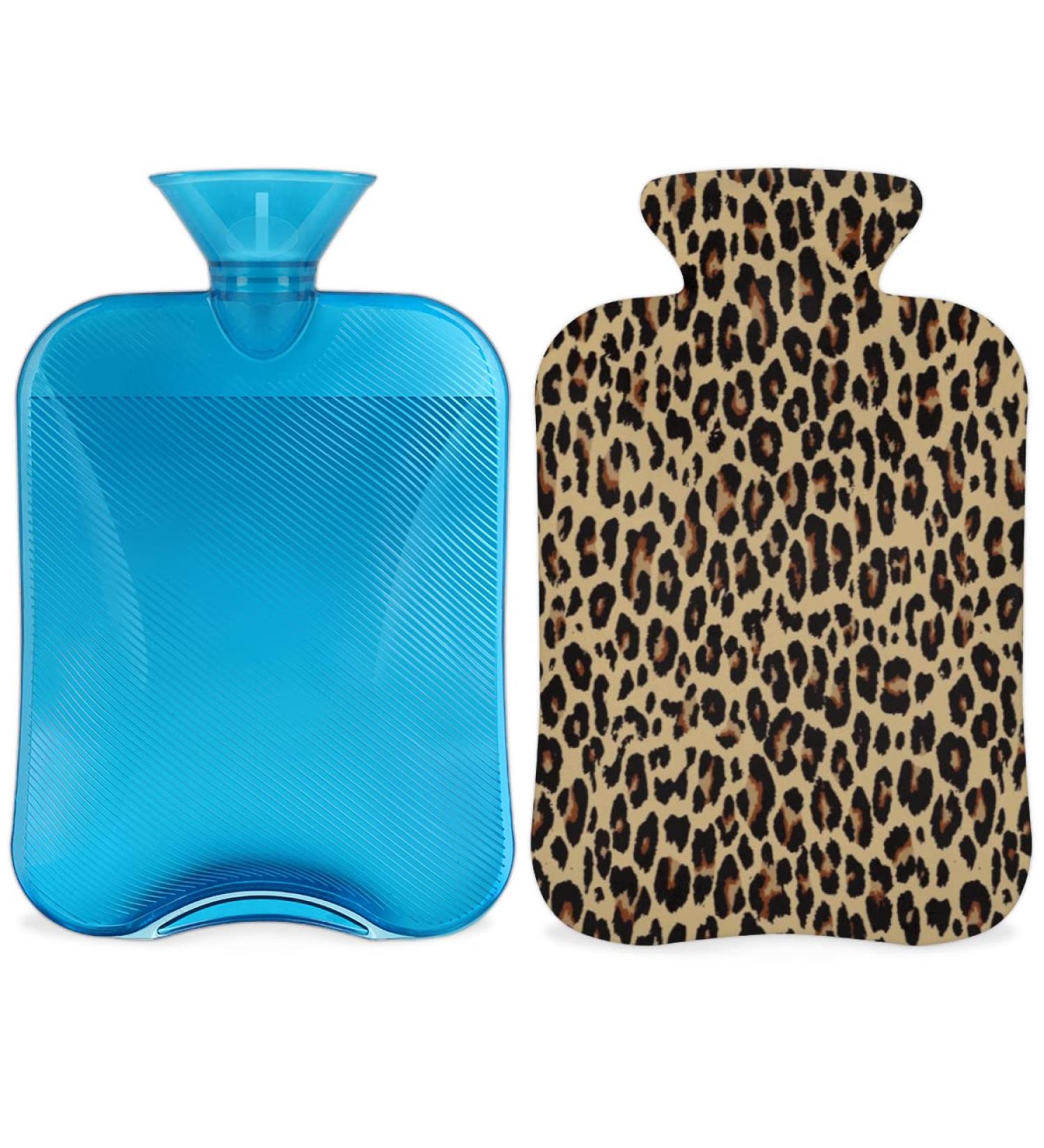 Leopard Heat Bottle with Fluffy Cover - 2L Hot Water Bottle for Cozy Nights | Retro Leopard Pattern | Pain Relief for Back Neck & Shoulders - Buy Online on GoSupps.com