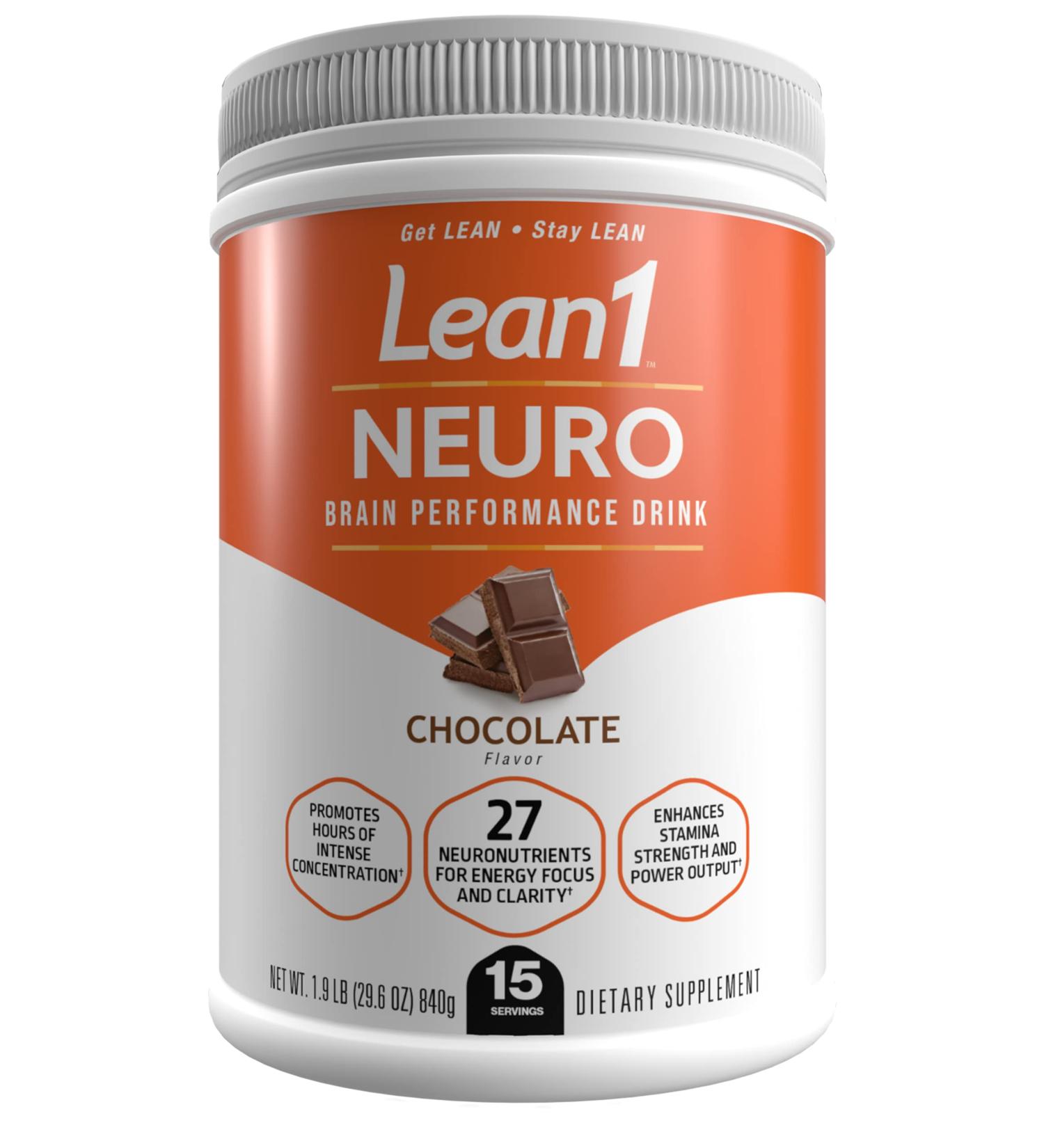 Lean1 Neuro Chocolate Mental Energy Drink 15 Serving tub by Nutrition53 Chocolate 1.97 Ounce (Pack of 15) - Buy Online on GoSupps.com