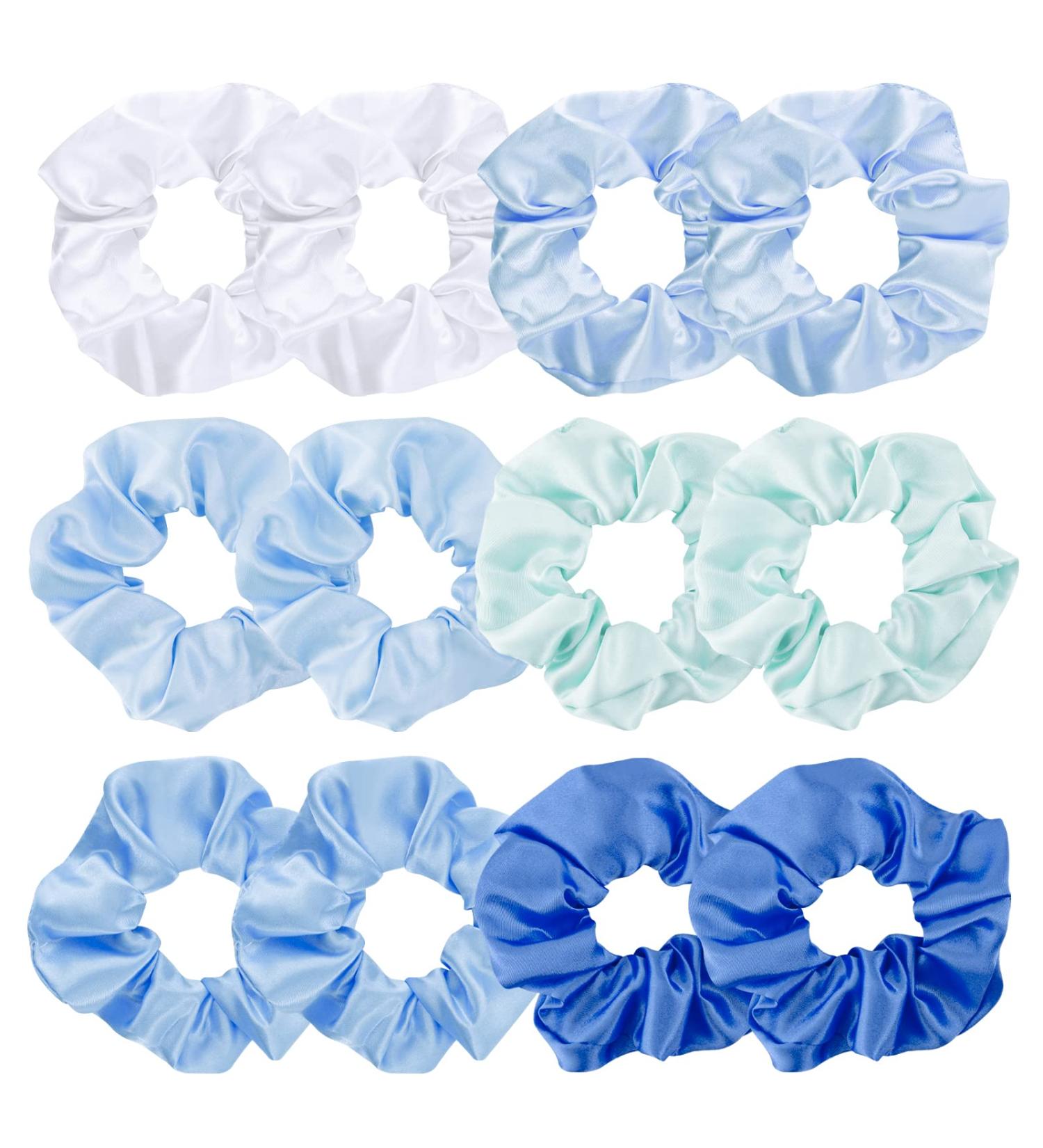 12 Pack Blue Satin Hair Scrunchies - Elastic Hair Ties for Women and Girls - Buy Online on GoSupps.com