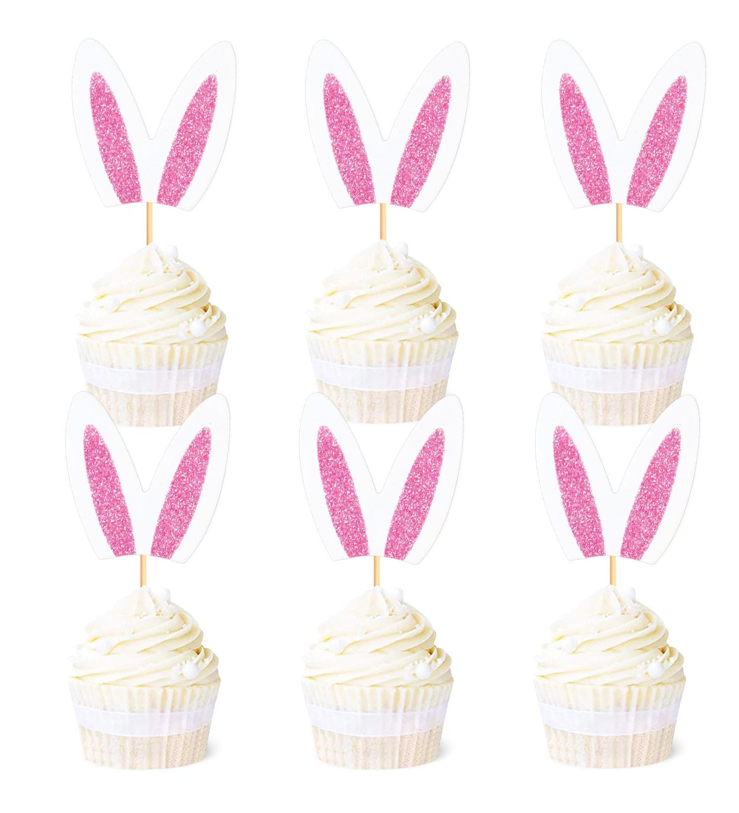 Ercadio 24 Pack Easter Bunny Pink Ears Cupcake Toppers Pink White Bunny Ears Cupcake Picks Easter Rabbit Ears Cupcake Toppers for Easter Day Theme Baby Shower Birthday Party Decor Supplies Pink-3 - Buy Online on GoSupps.com