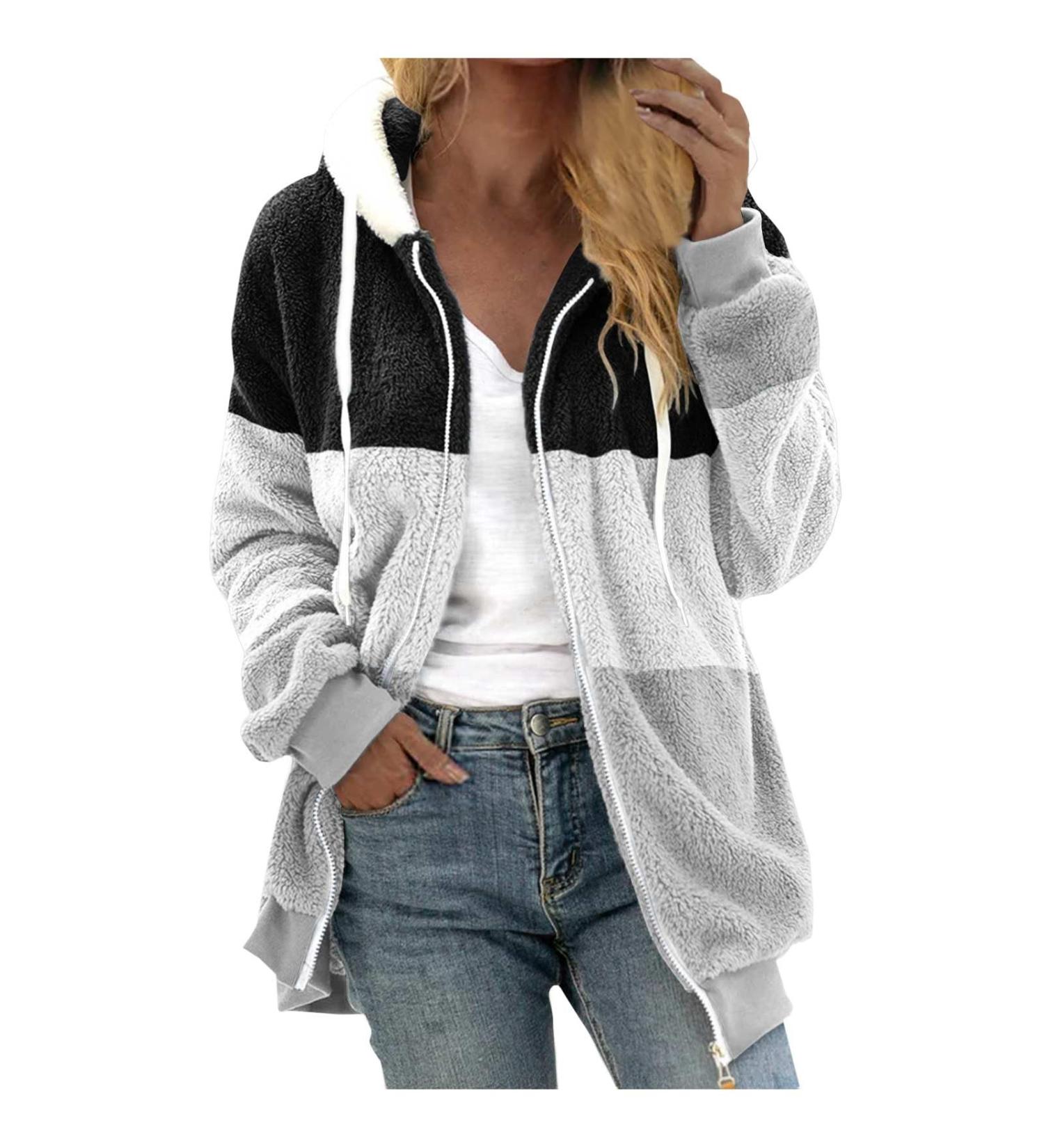 Hanxiulin Oversized Warm Plush Jacket - Women's Fleece Winter Coat with Stand-Up Collar | Elegant Long-Sleeved Outdoor Outerwear - Buy Online on GoSupps.com