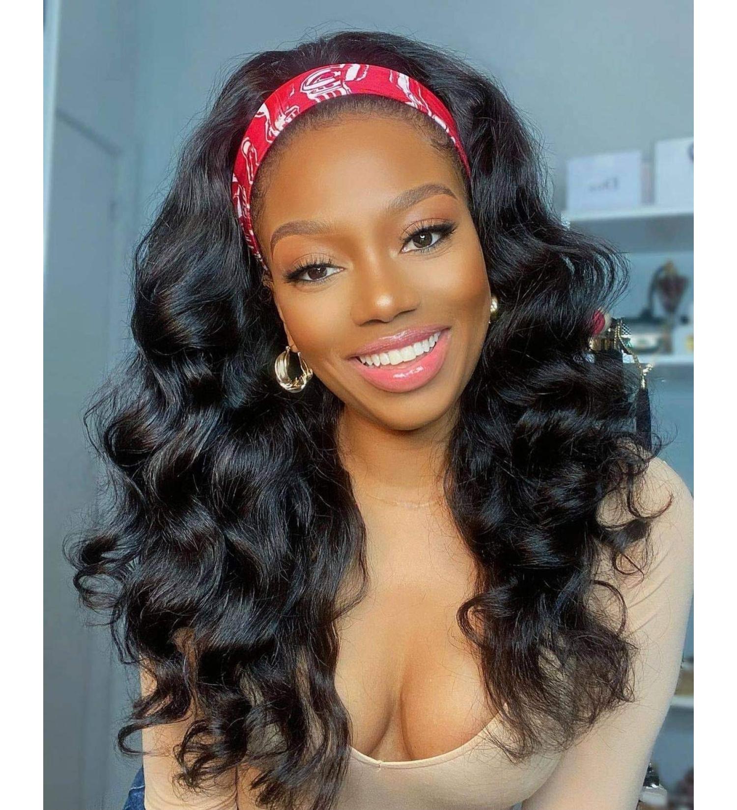 Glueless Natural Black Long Wavy Headband Wig | Heat Resistant Synthetic Half Wig 22 Inch for Women - Buy Online on GoSupps.com