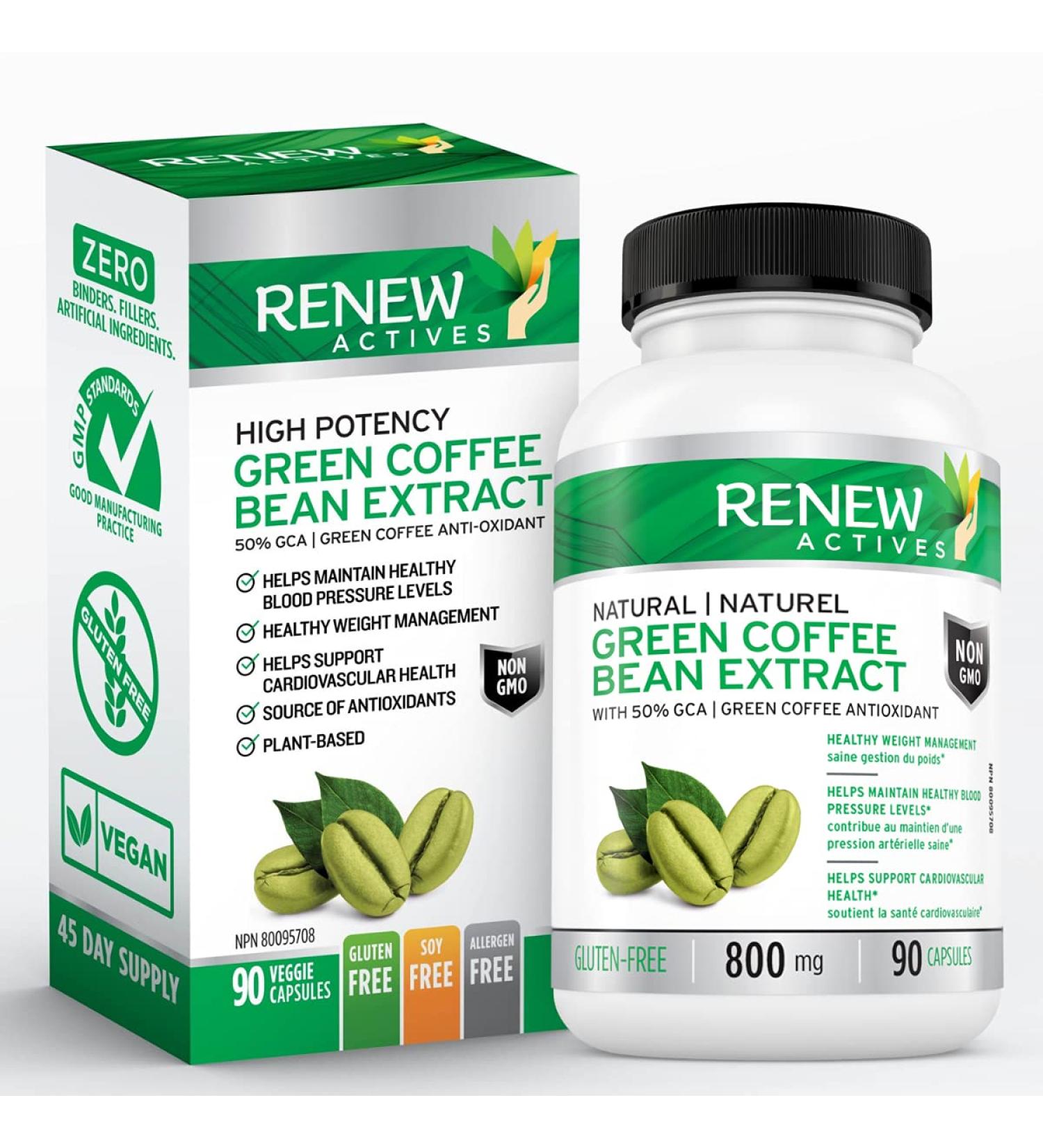 Renew Actives 800mg Green Coffee Bean Extract Capsules - Vegan Supplement with 50% GCA for Metabolism and Energy - 90 Pills - Buy Online on GoSupps.com