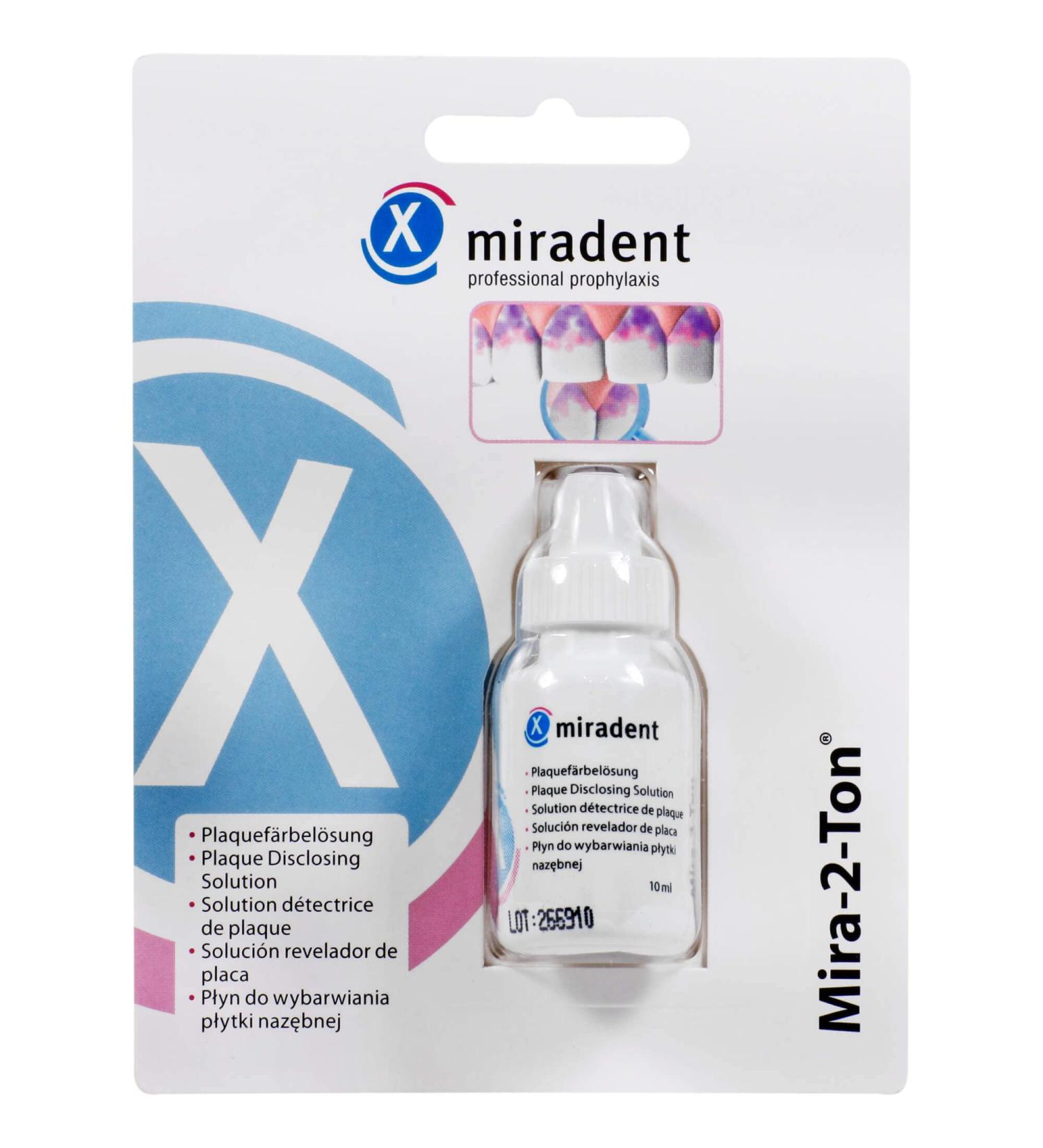 Miradent Mira-2-Ton solution 10 ml |For coloring as a plaquet test before brushing your teethproven |Reliable |Motivating |Easy application |Erythrosine and gluten-free