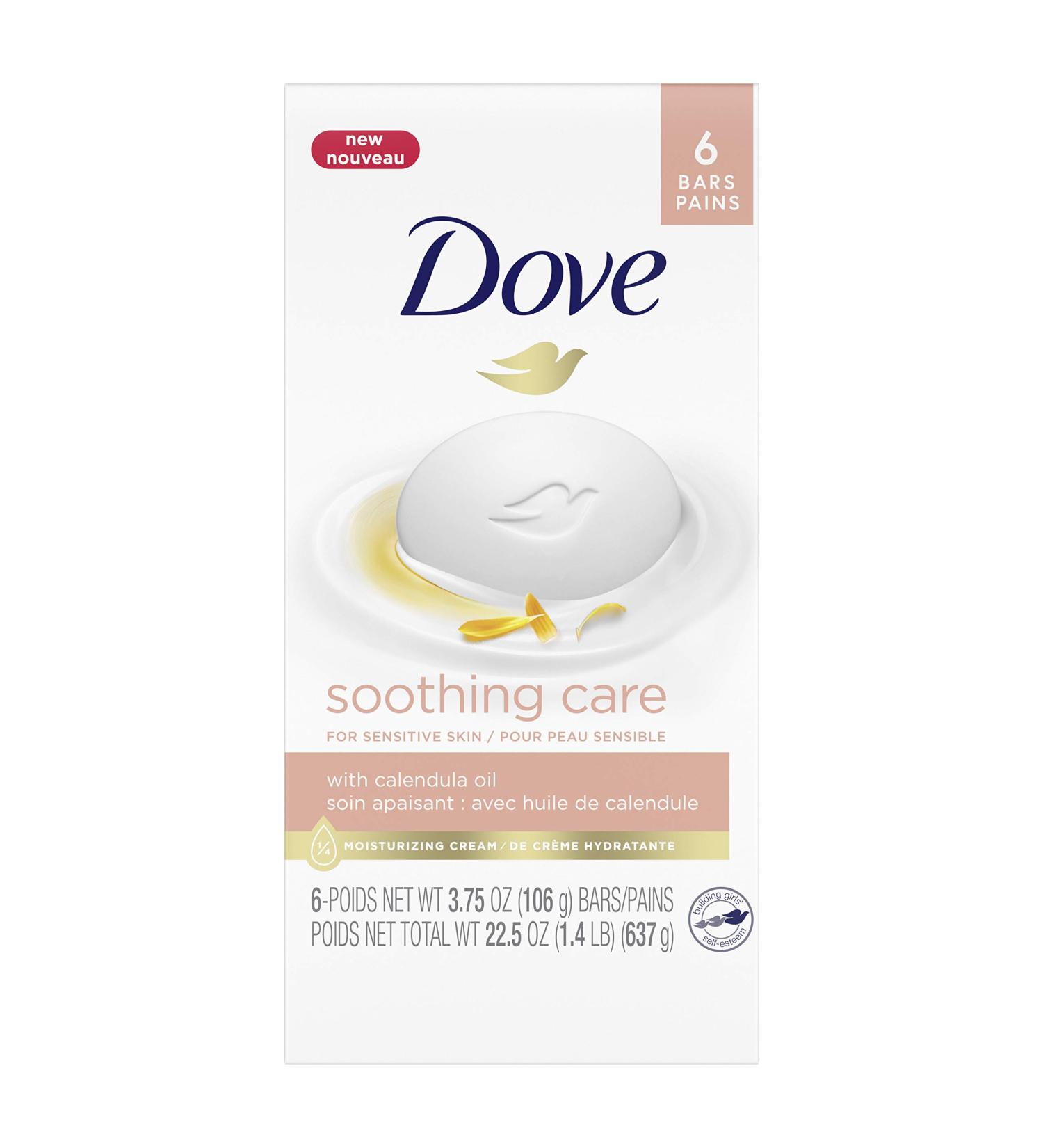 Dove Soothing Care Calendula Oil Beauty Bar for Sensitive Skin | Hydrating & Antibacterial | 3.75 oz, 6 Bars - Buy Online on GoSupps.com