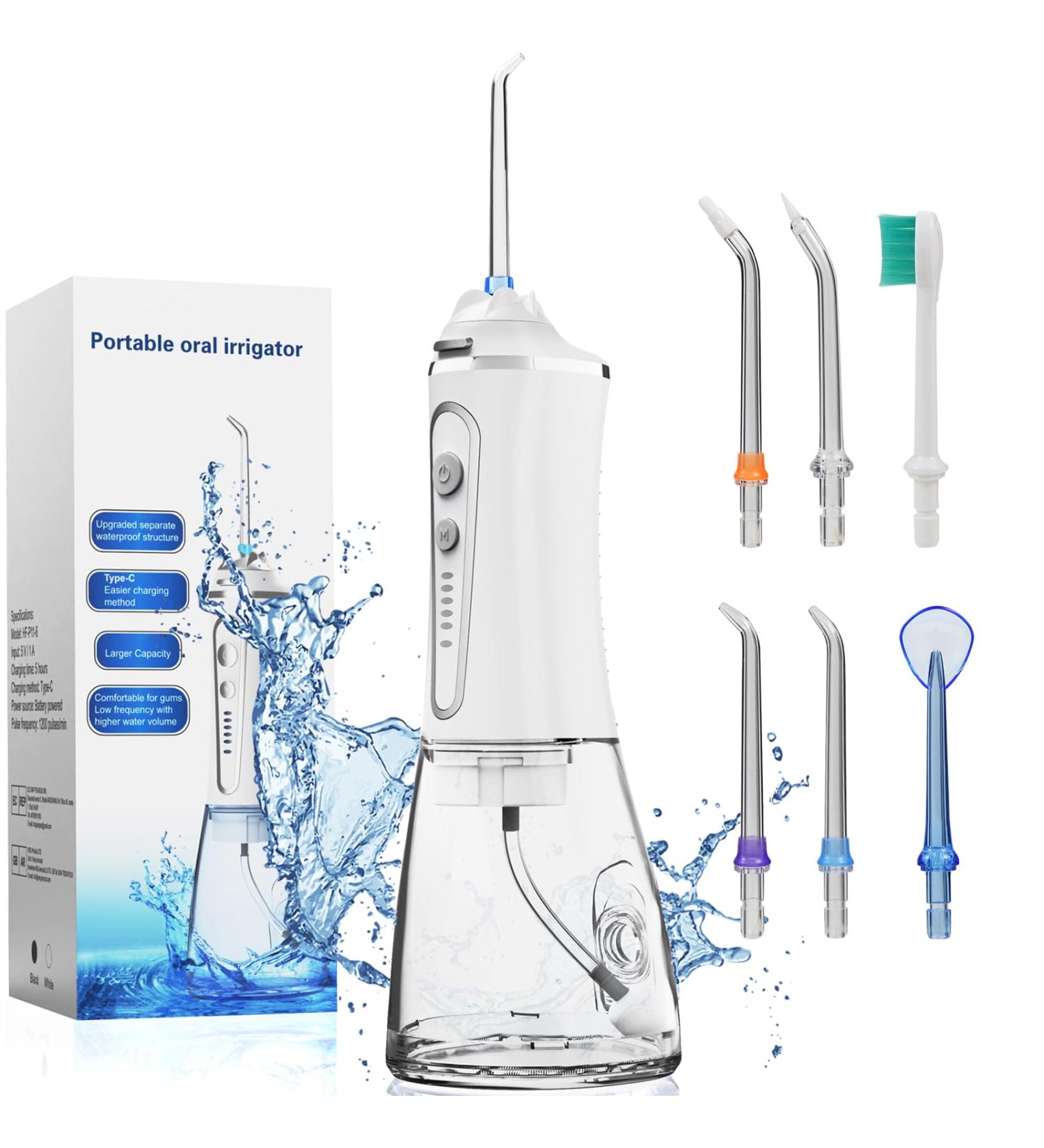 Water Dental Flosser for Teeth Cleaning - 300ml Portable & Rechargeable 5 Modes - Cordless Electric Oral Irrigator for Home & Travel - White - Buy Online on GoSupps.com