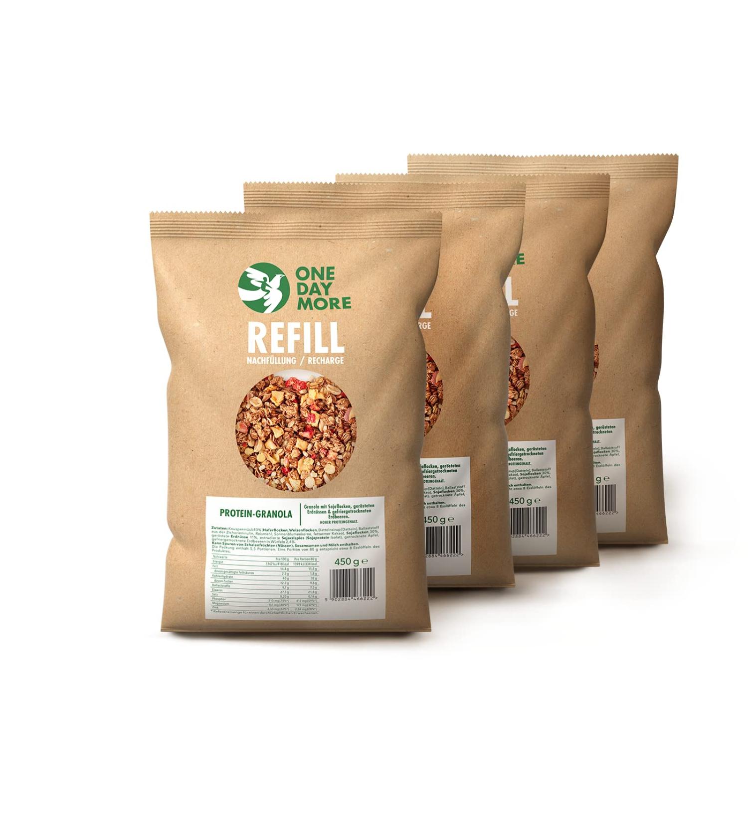 OneDayMore Granola Prot in e Pack Recharges | 4 recharges 400g | 28% de prot ines | Riche en fruits sans sirop de glucose-fructose ni huile de palme | Coffret conomique - Buy Online on GoSupps.com