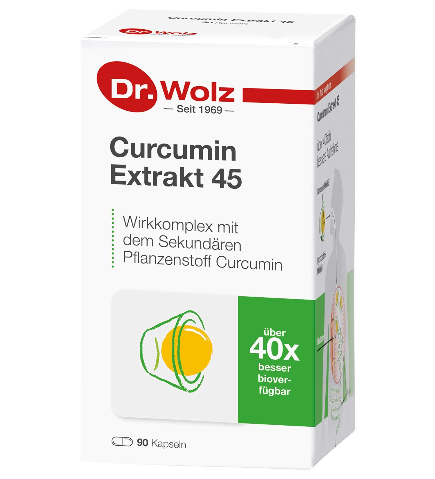 Curcumin Extract 45 Dr. Wolz | 40x Bioavailability | Vegan Turmeric | 90 Capsules | International Shipping - Buy Online on GoSupps.com