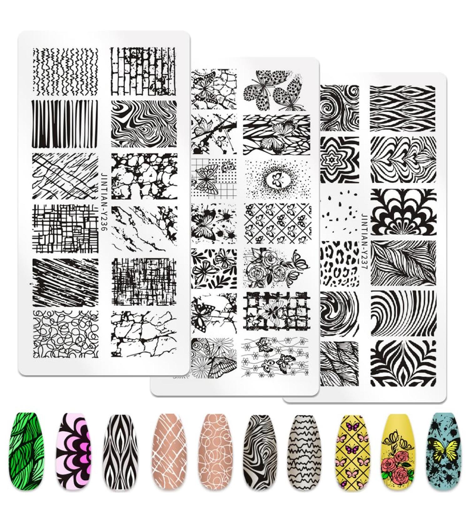 MWoot Nail Stencil Stamp Set - 3PC Geometry Lines & Butterfly Flower Nail Art Plate Kit for Stunning Manicures - Buy Online on GoSupps.com