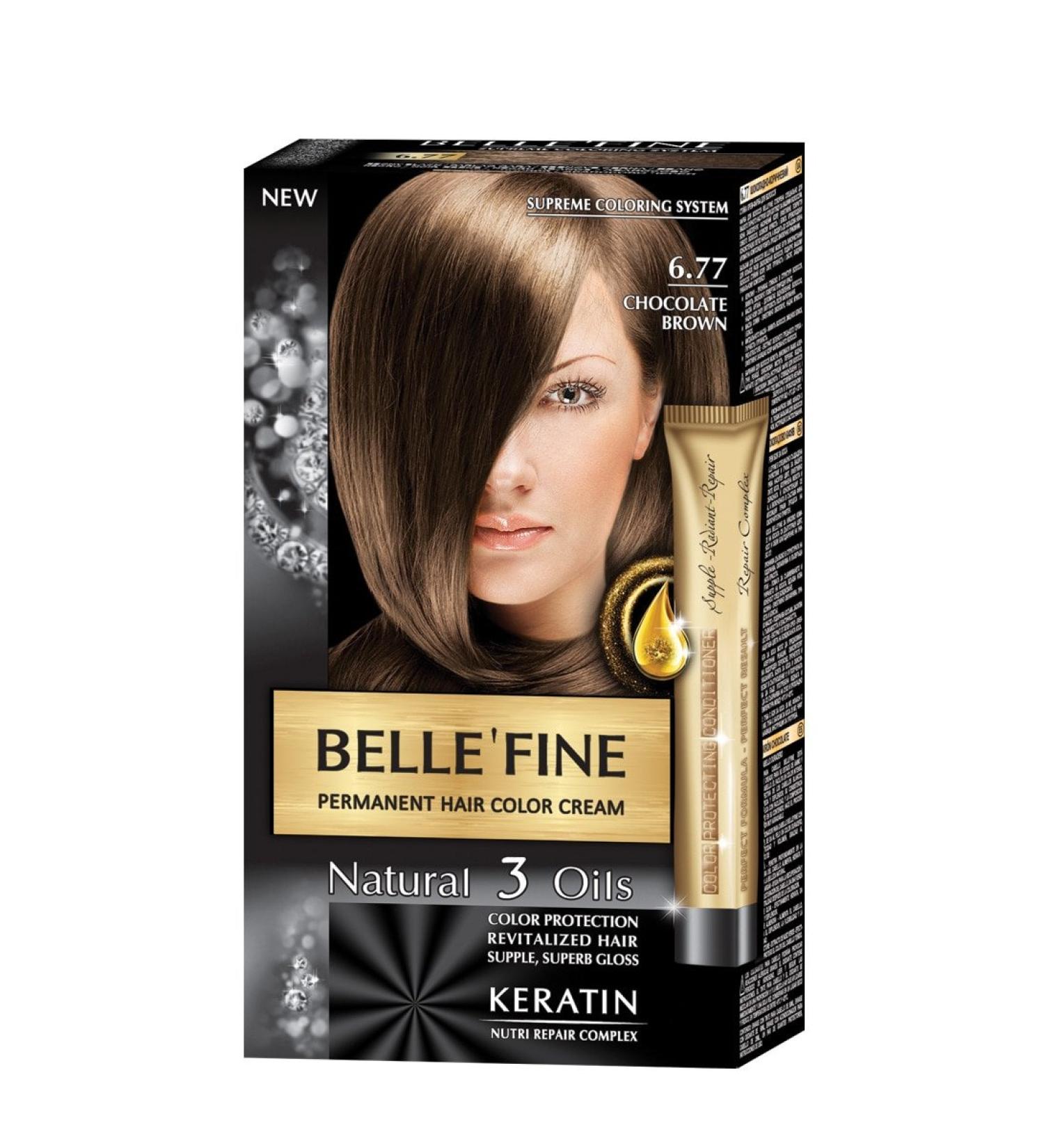 BELLE'FINE® - Black Series Cream Hair Color - Luxurious - Natural/Permanent Hair Color - 3 Oils/Keratin - CHOCOLATE BROWN