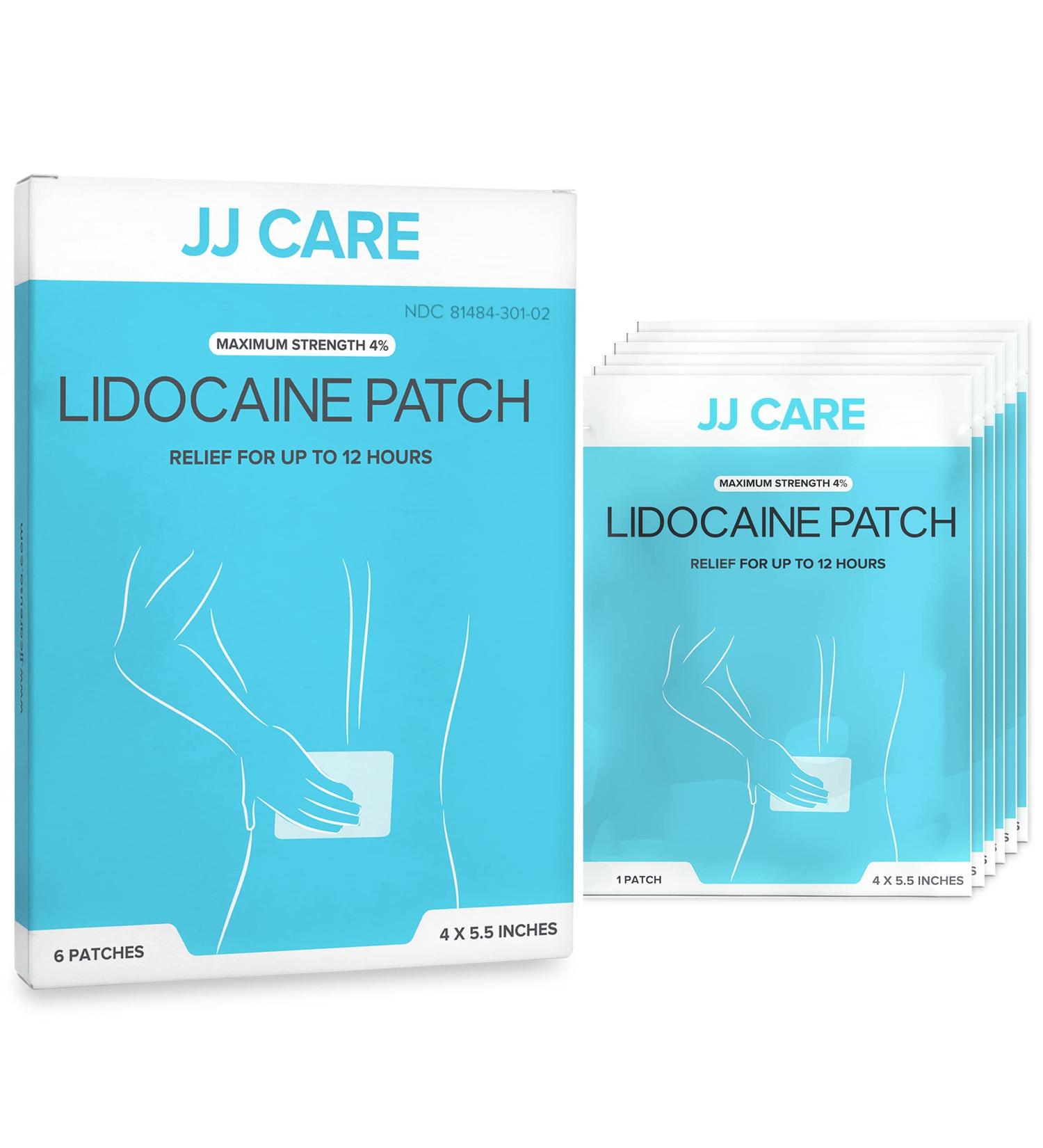 JJ CARE Lidocaine Patches - Pack of 6 Maximum Strength Pain Relief Patches for Back, Shoulder & Body - 12Hr Lasting, Unscented - Buy Online on GoSupps.com