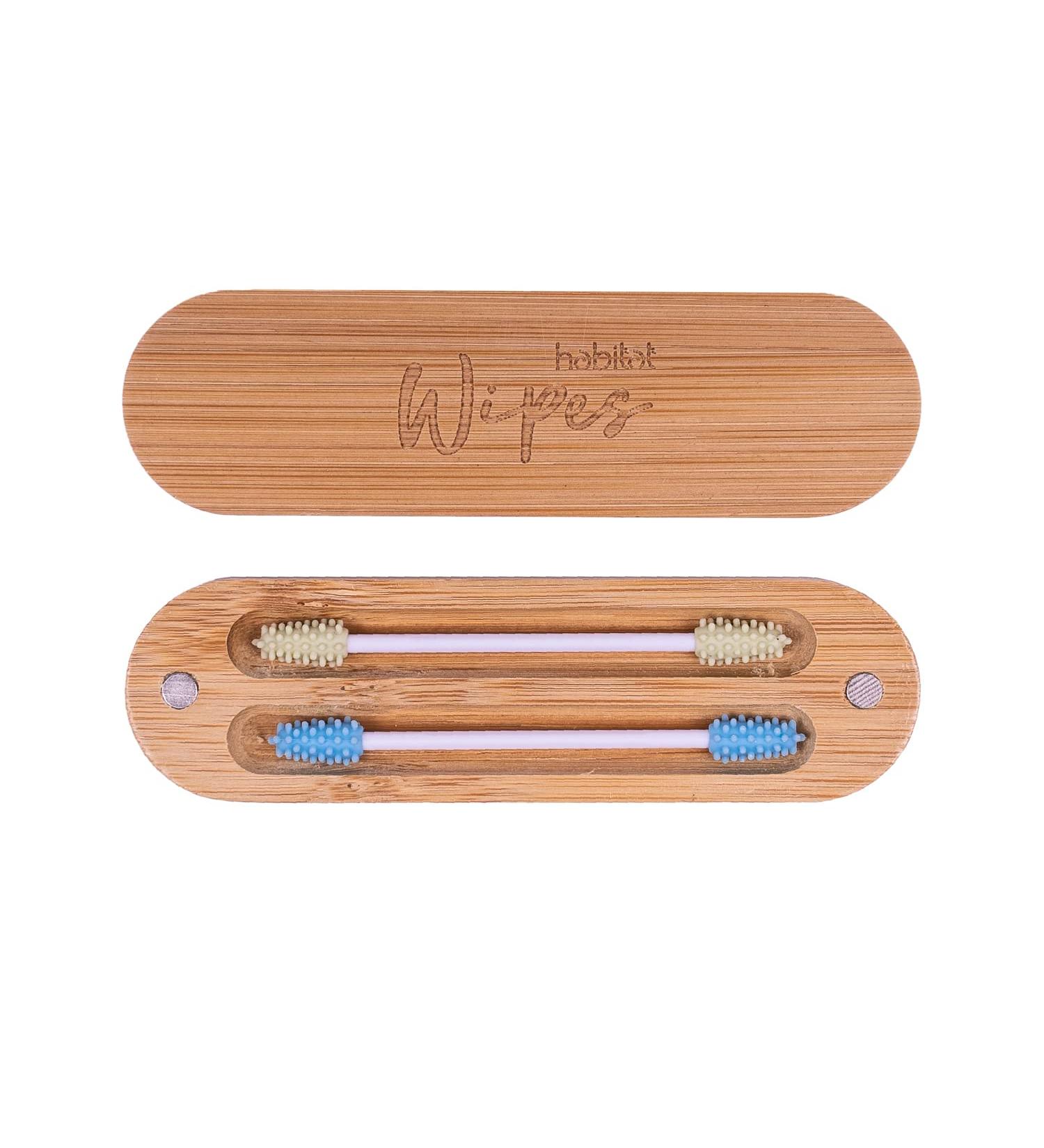 Habitat Wips - Eco-Friendly Reusable Ear Swabs in Bamboo Box | Washable Silicone Cotton Buds | Green & Blue Options - Buy Online on GoSupps.com