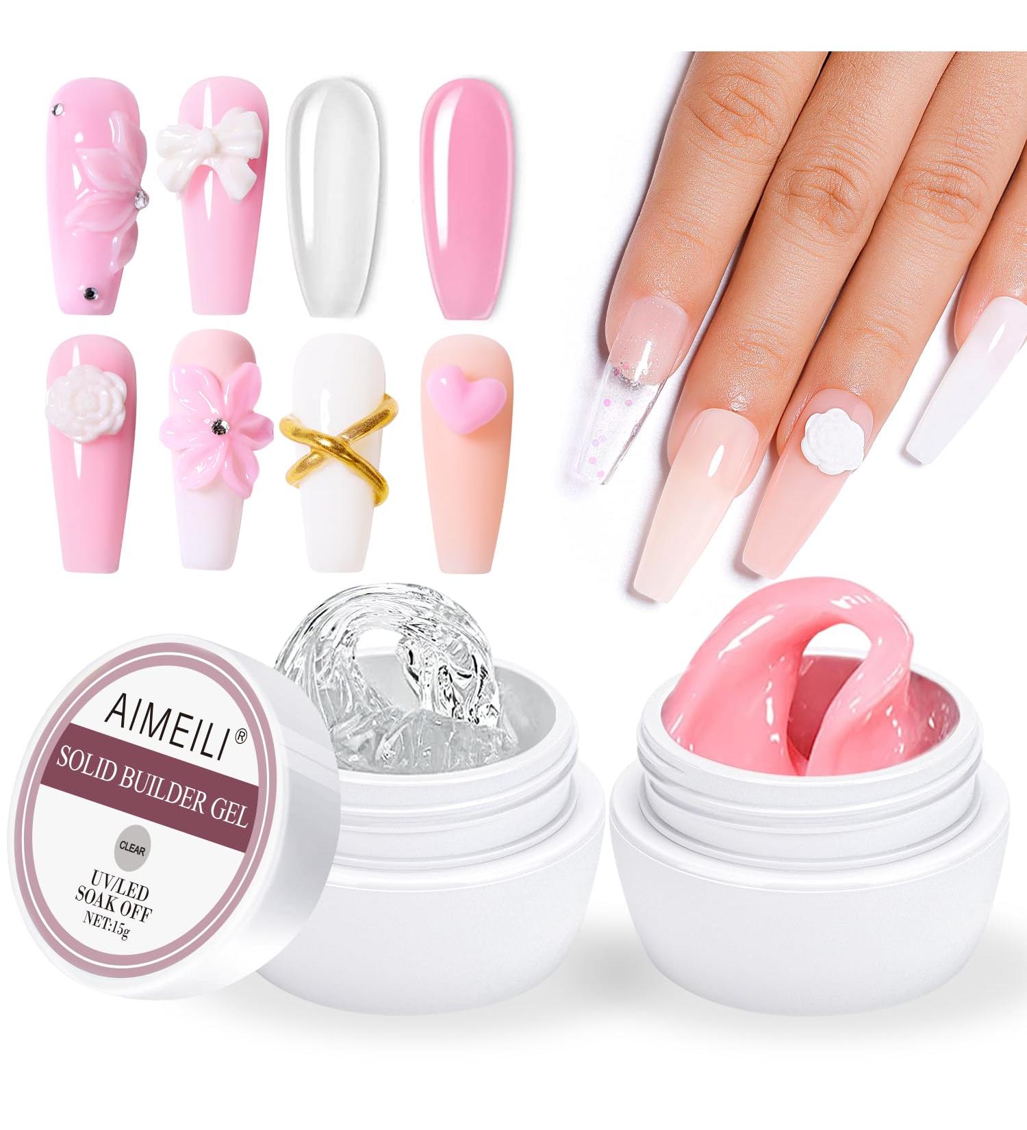 AIMEILI Solid Builder Gel Set for Gel Nails | Clear & Pink Nail Extension | Best Solid Nail Gel for Long-lasting Results - Buy Online on GoSupps.com