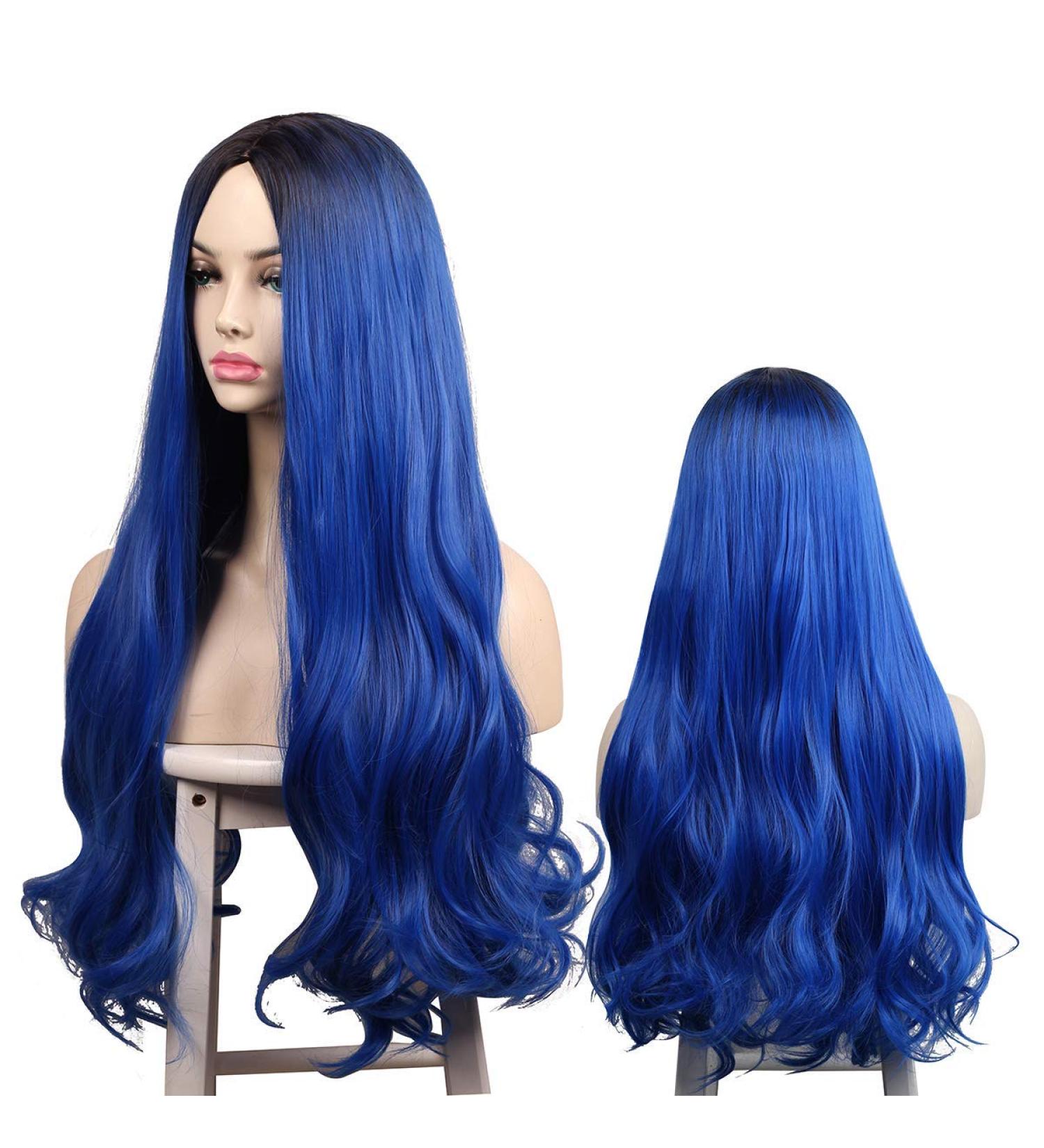 Blue Long Ombre Black Wigs for Women - Dark Root Middle Part | Perfect for Cosplay Parties & Costumes | Shop Now! - Buy Online on GoSupps.com