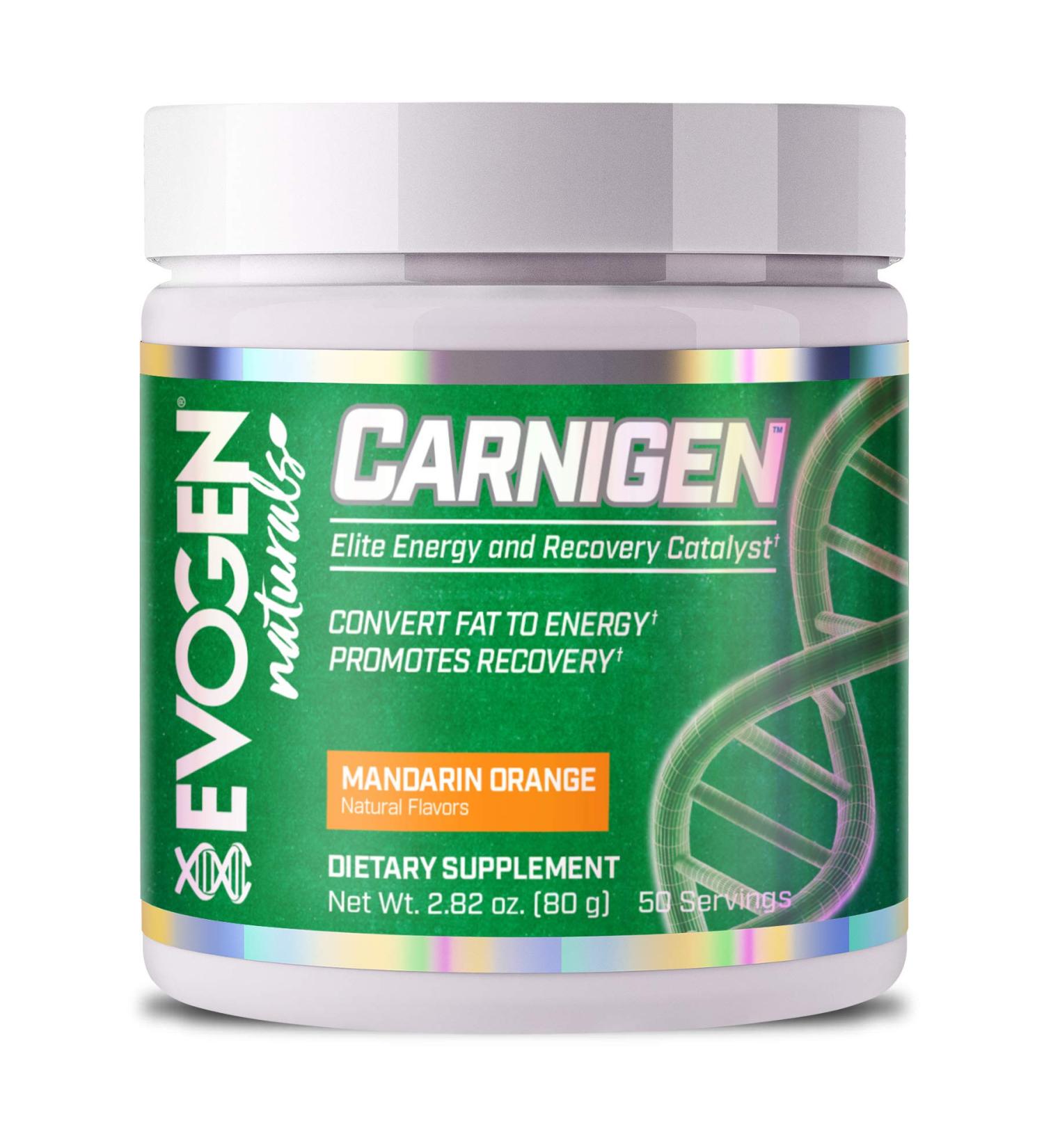 Evogen Carnigen Naturals | Carnitine Fat Burning Powder, Carnitine Tartrate, Acetyl-l-carnitine, Carnitine Orotate, Carnitine Fumarate, Bioperine | 50 Servings | Mandarin Orange