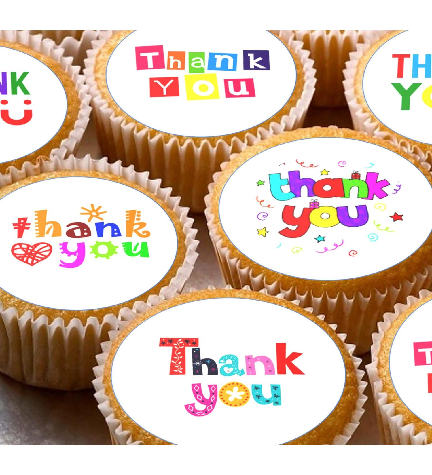 24 Thank you pre-cut edible cupcake wafer toppers