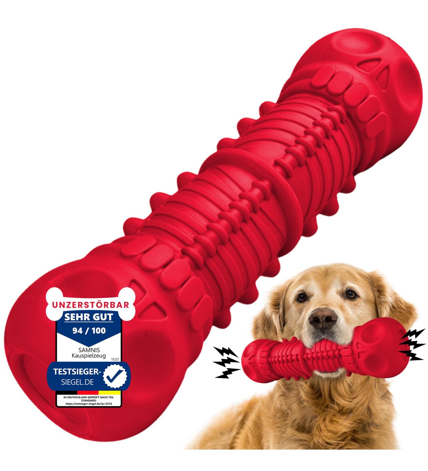 Samnis Indestructible Red Kielzeug Dog Toy - Premium Natural Rubber Squeaky & Robust for Medium & Large Dogs - Buy Now! - Buy Online on GoSupps.com