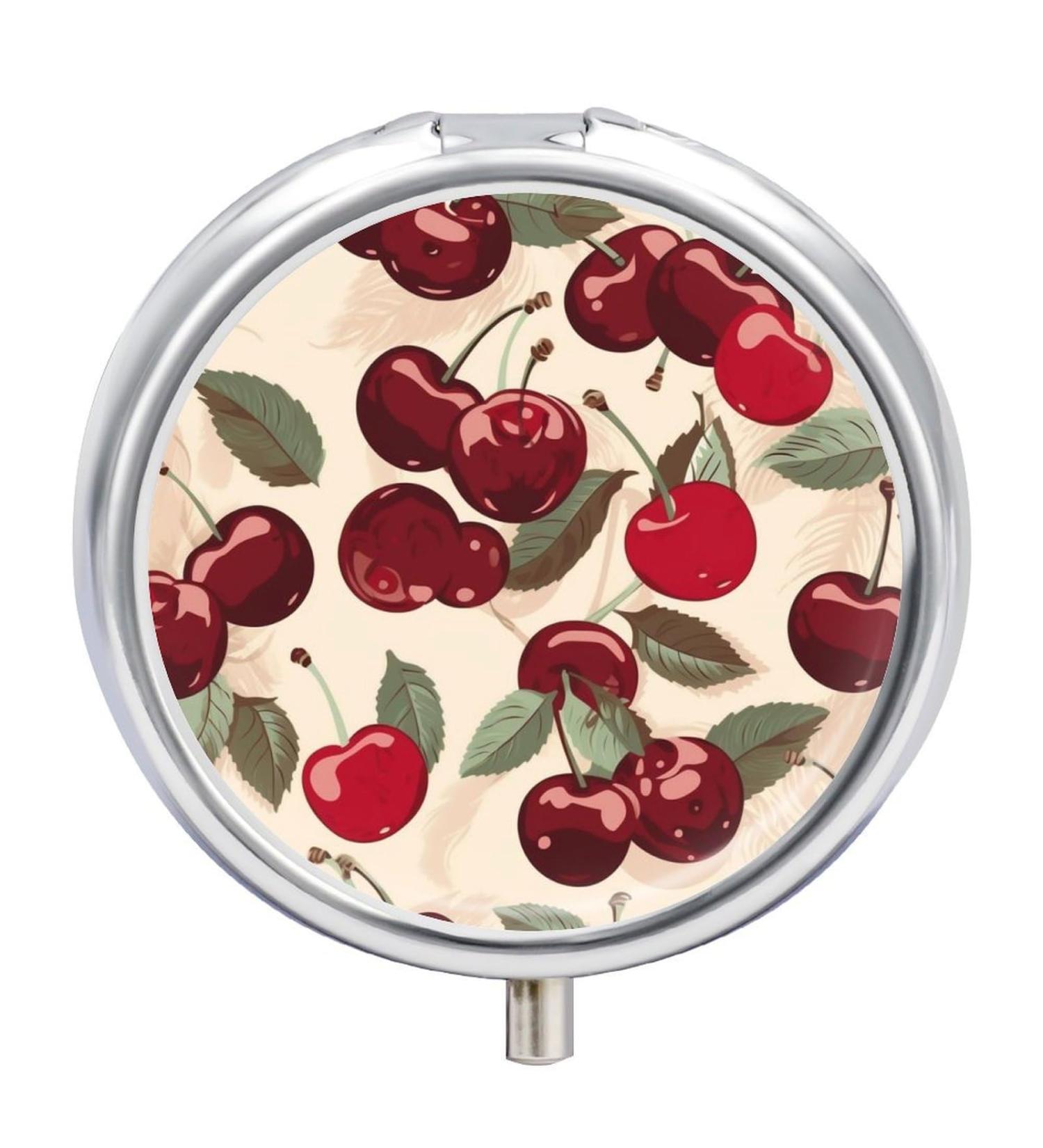 Cherry Pattern Travel Pill Box - 3 Compartment Portable Pill Organizer for Handbag & Pocket - Buy Online on GoSupps.com