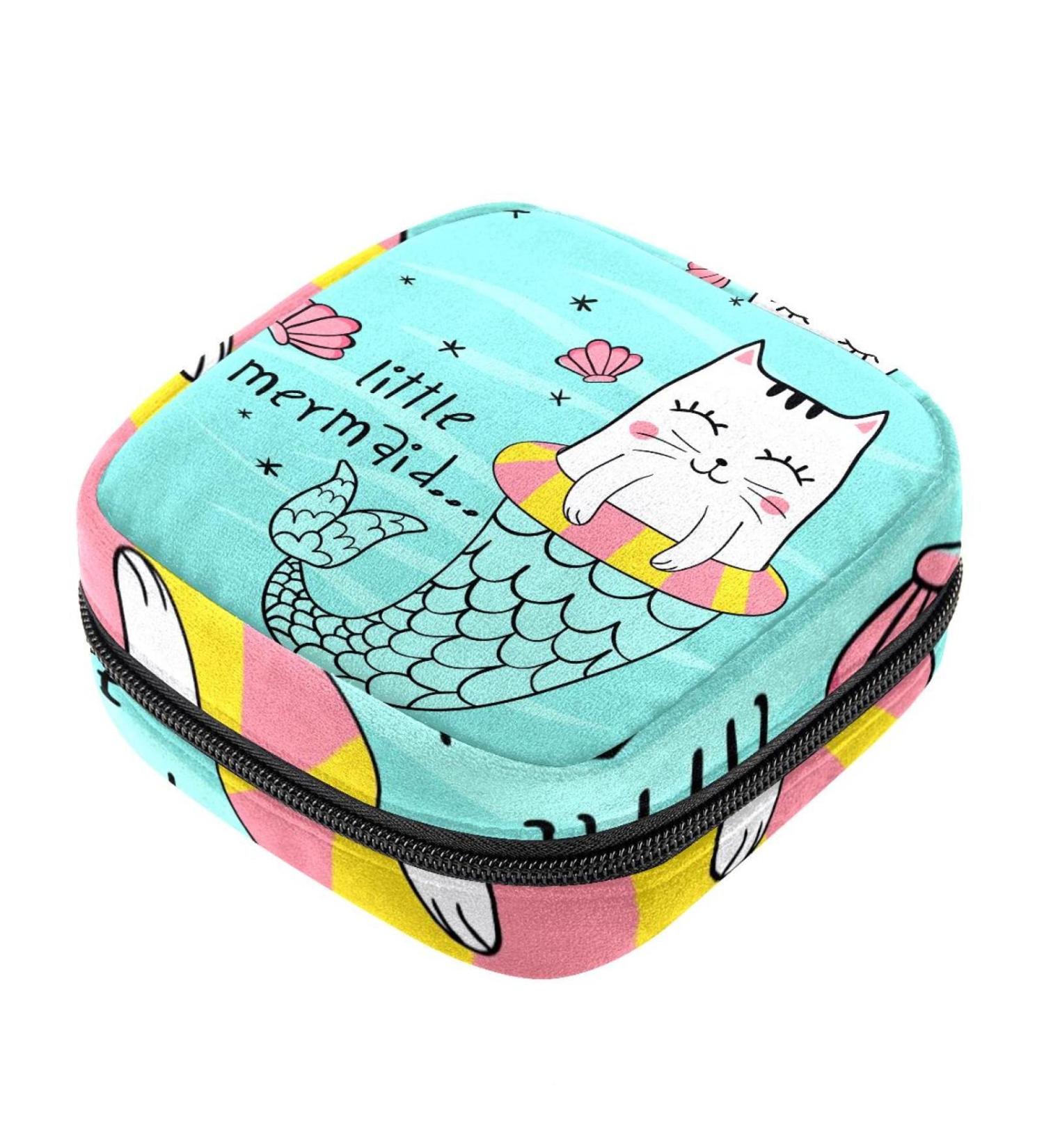 Shop Cute Menstruation Pad Bags with Zipper - Stylish Napkin & Tampon Collecting Bags for Women & Girls (Cat Mermaid Mussel Patterns) - Buy Online on GoSupps.com