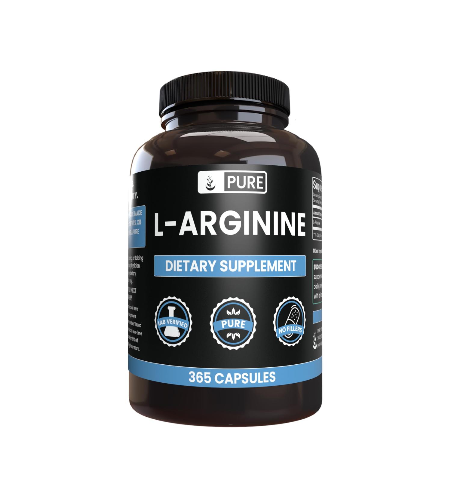 Pure Original Ingredients L-Arginine (365 Capsules) No Magnesium Or Rice Fillers Always Pure Lab Verified 365 Count (Pack of 1) - Buy Online on GoSupps.com
