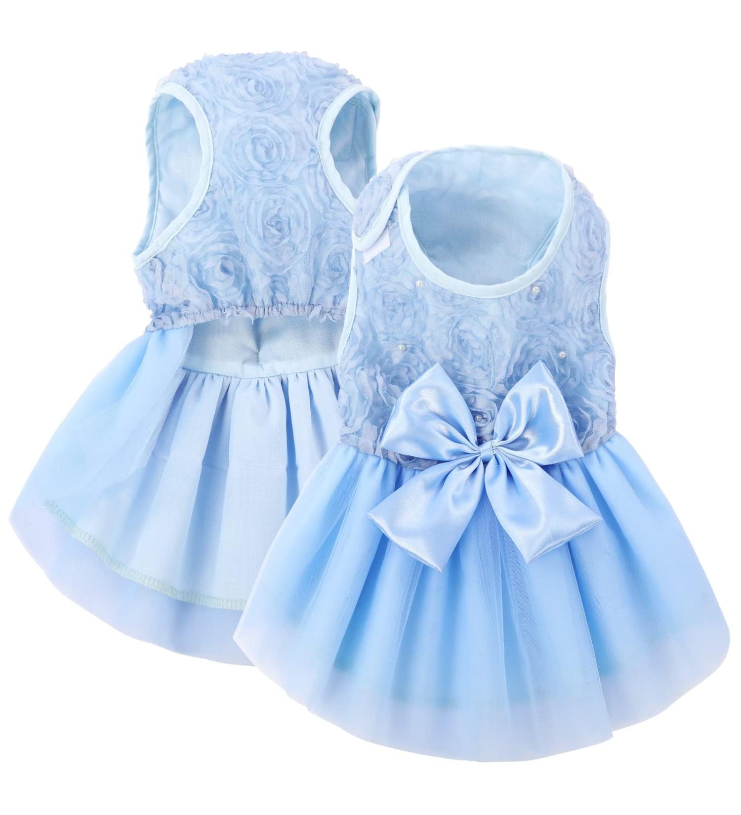 Asenku Blue Dog Dress for Weddings & Parties | Lace Princess Outfit for Small & Medium Dogs & Cats - Buy Online on GoSupps.com