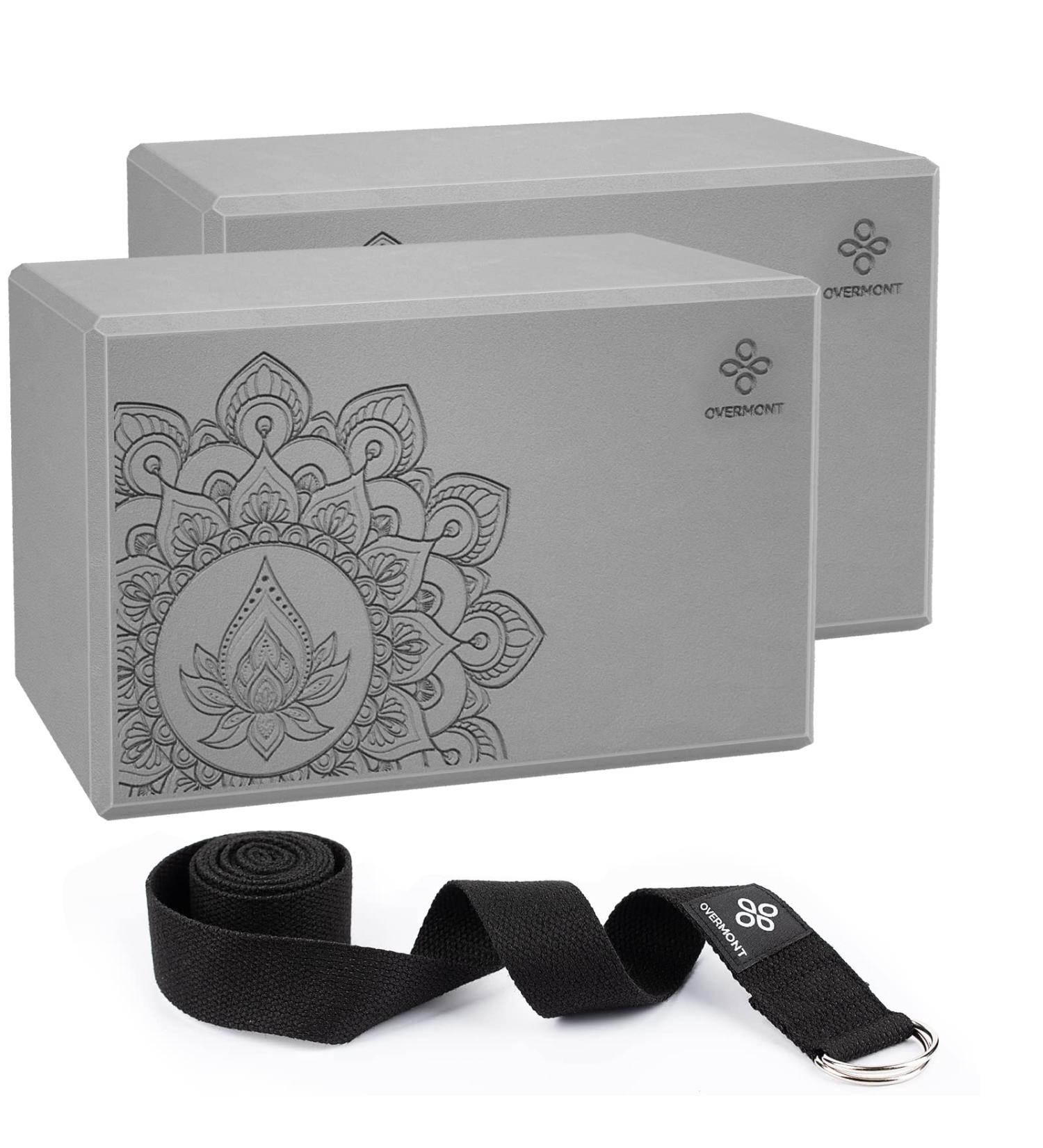 Overmont Yoga Block 2 Pack with Non-Slip Surface and Yoga Strap - Latex-Free EVA Foam for Pilates, General Fitness, Stretching and Meditation - Buy Online on GoSupps.com
