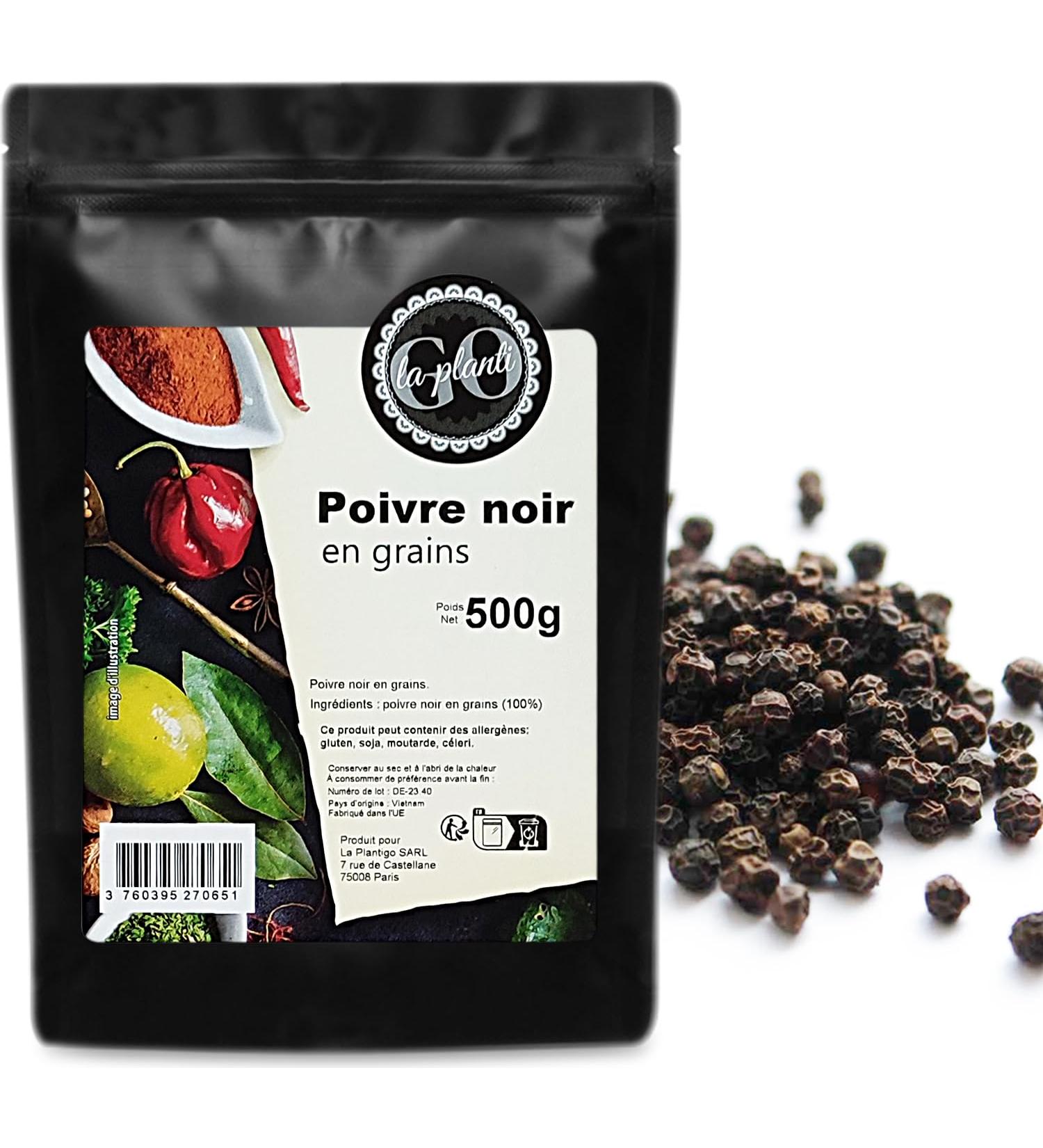 Black peppercorns 500g - LA PLANTIGO A tasty choice black peppercorns 100% natural without additives Black peppercorns - Buy Online on GoSupps.com