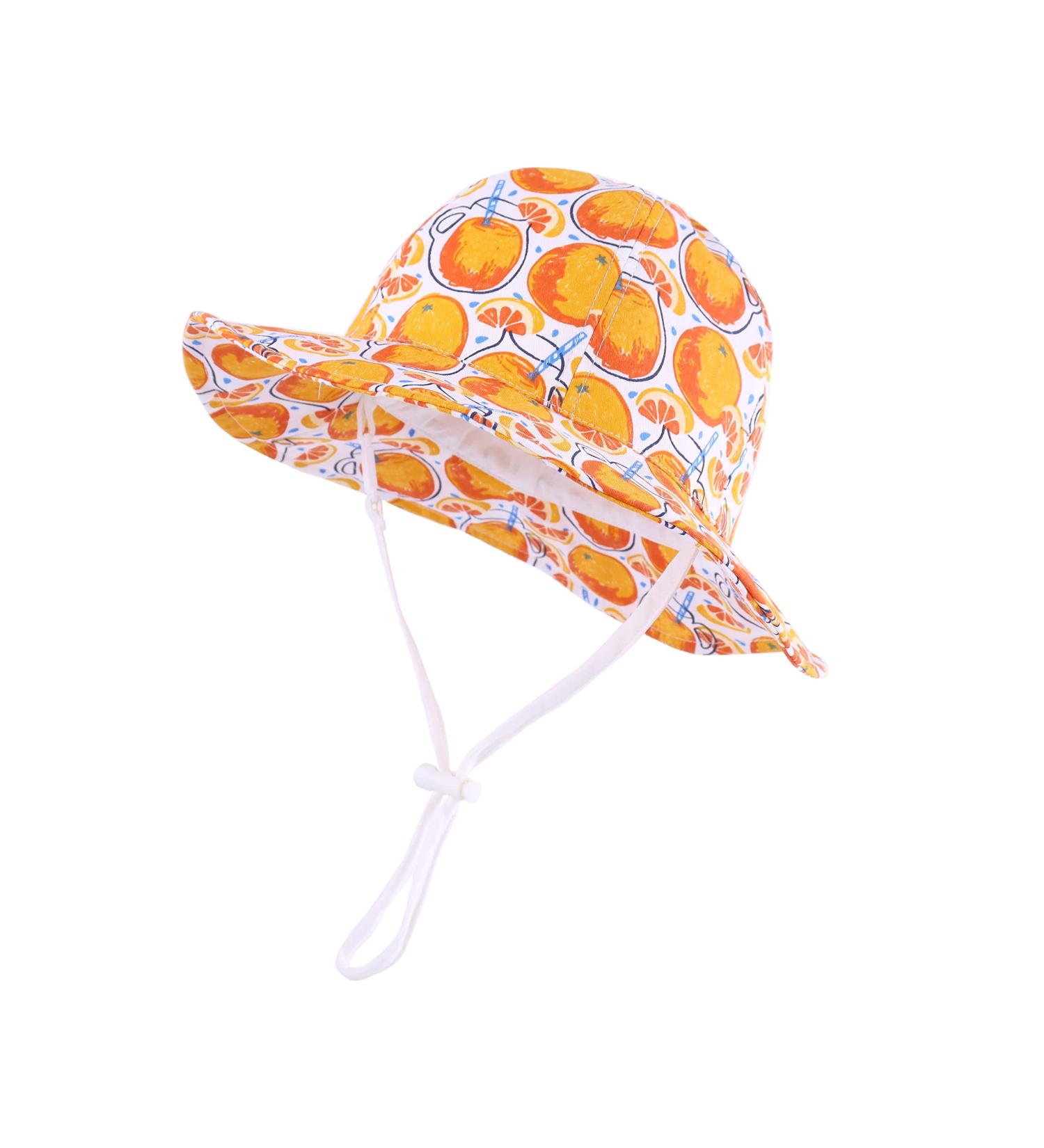 LANGZHEN Beach Sun Protection Hat for Baby Girls | Adjustable Wide Brim Toddler Kids Hat with Chin Strap | White-Orange 2-4 Years - Buy Online on GoSupps.com