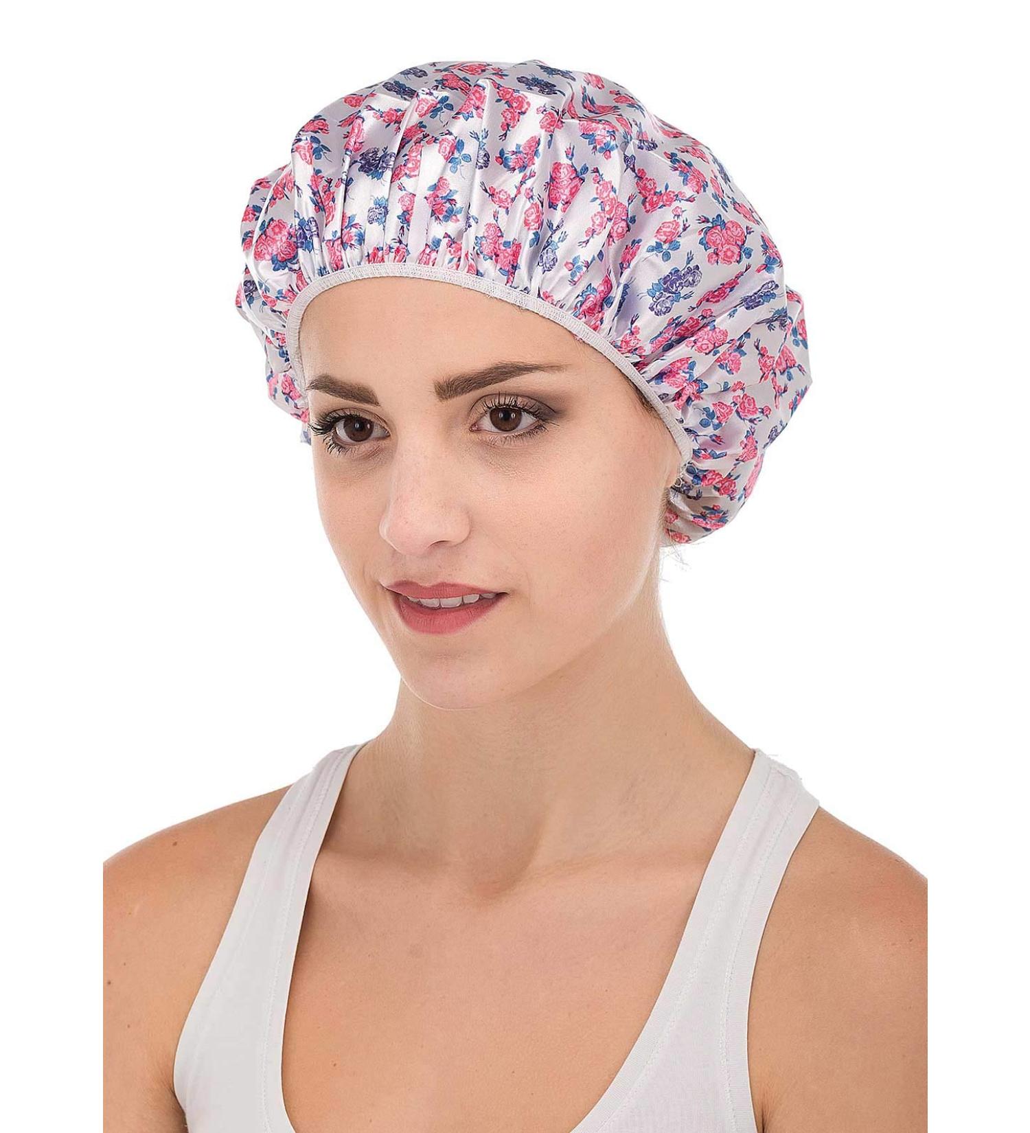 Shower hood with pink and blue flowers