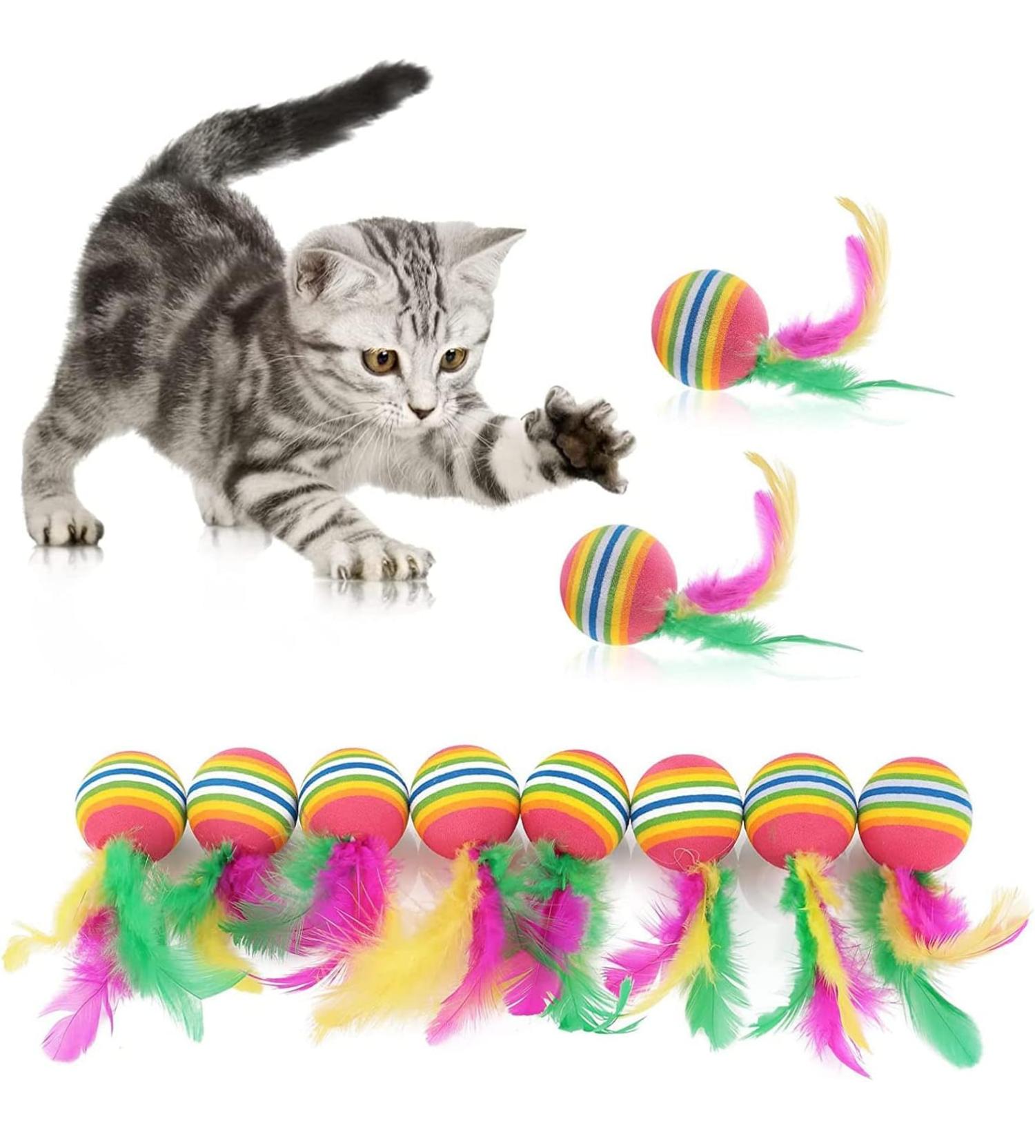 Meiso 10-Piece Interactive Cat Toy Set | Colorful Feather Balls for Kittens | Perfect for Hunting & Chewing Training - Buy Online on GoSupps.com